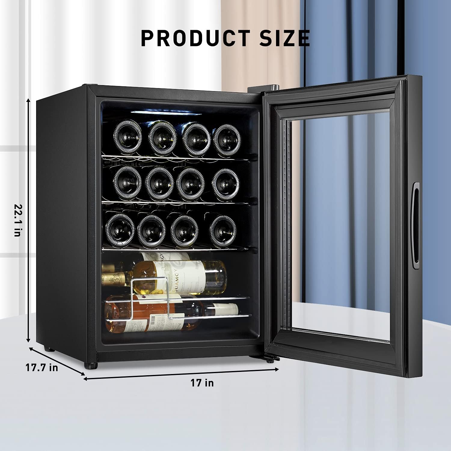 Wine Fidge Petneces 16 Bottle Compressor Wine Cooler Refrigerator | Large Freestanding Wine Cellar Temperature Control Wine Fridge For Red, White, Champagne or Sparkling Wine - Black
