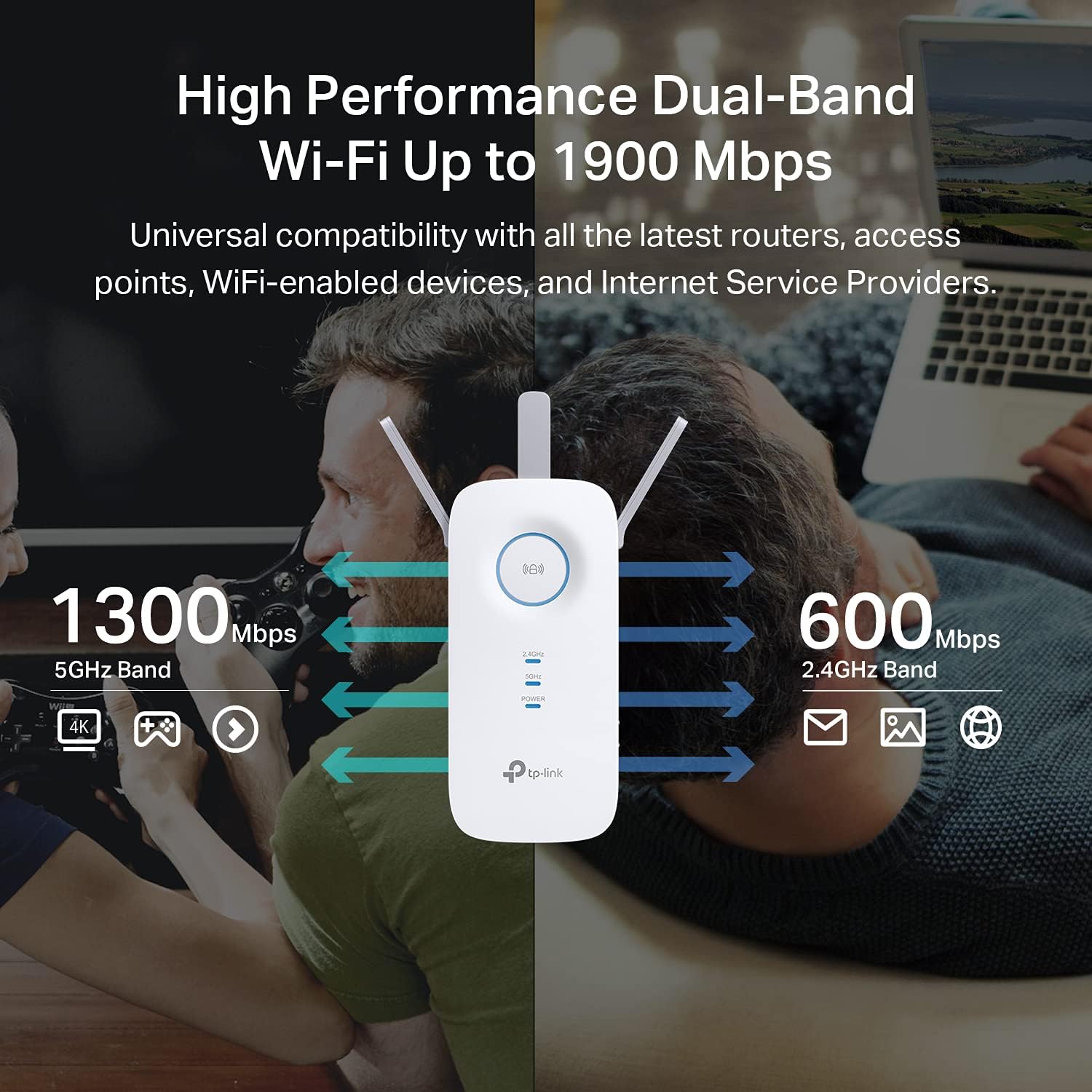 TP-Link AC1900 WiFi Extender (RE550), Covers Up to 2800 Sq.ft and 35 Devices, 1900Mbps Dual Band Wireless Repeater, Internet Booster, Gigabit Ethernet Port Pack of 2