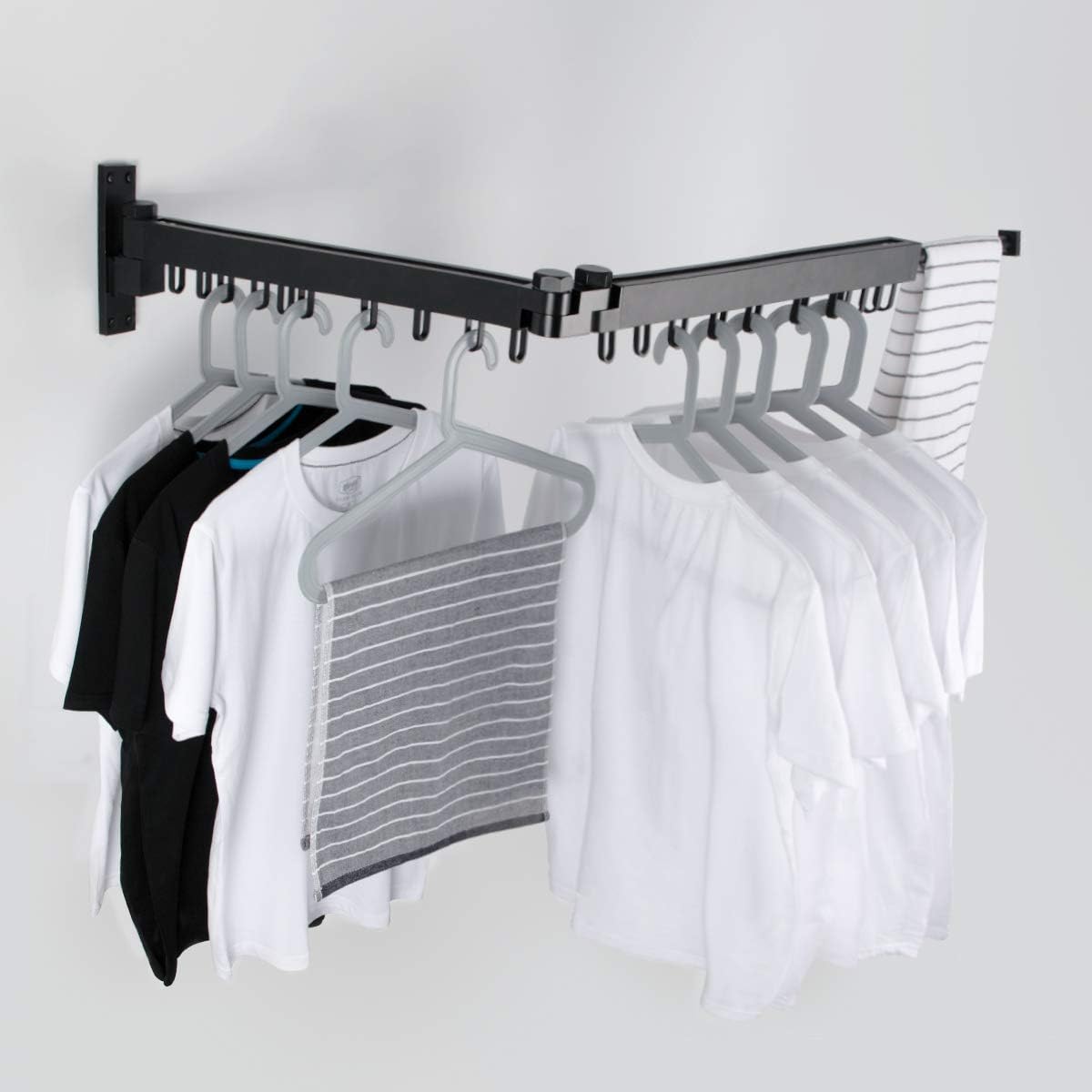 BENOSS Wall Mounted Clothes Drying Rack, Retractable Laundry Drying Rack Space Saver Hangers, Easy to Install, for Balcony, Laundry, Bathroom and Bedroom (Gray-Short)