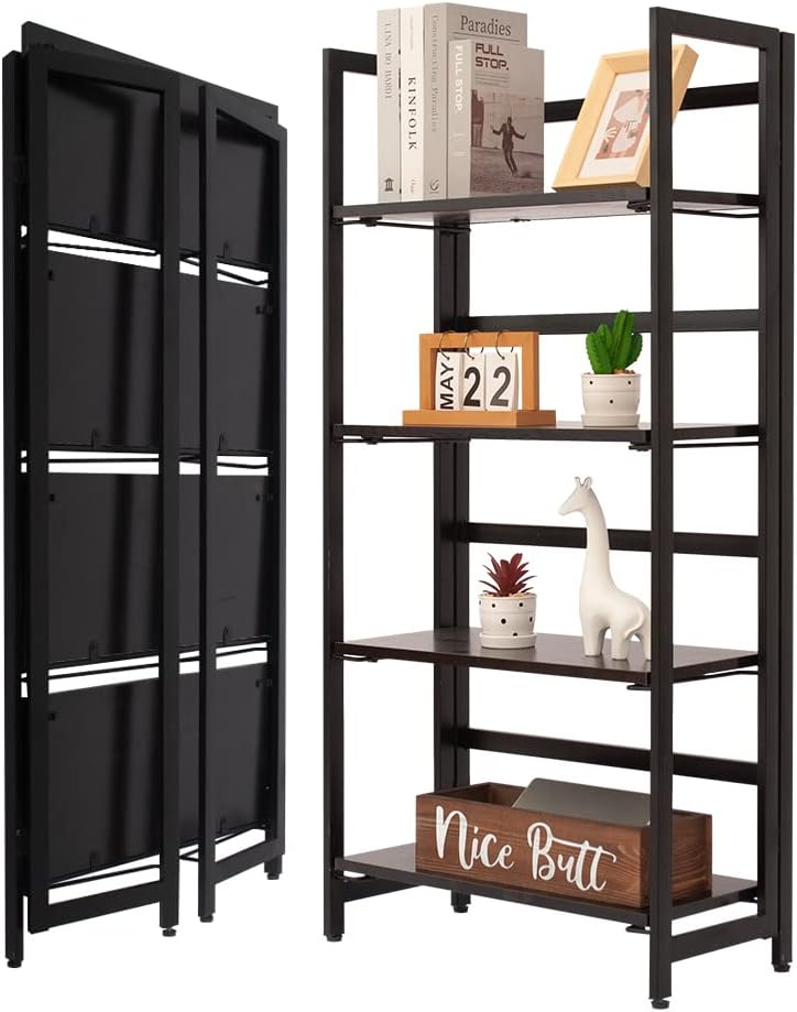 AZL1 Life Concept Industrial Ladder Shelf, 4-Tier Bookshelf for Bathroom, Living Room, Wood Look Accent Furniture, Metal Frame, Brown, Rustic Brown1