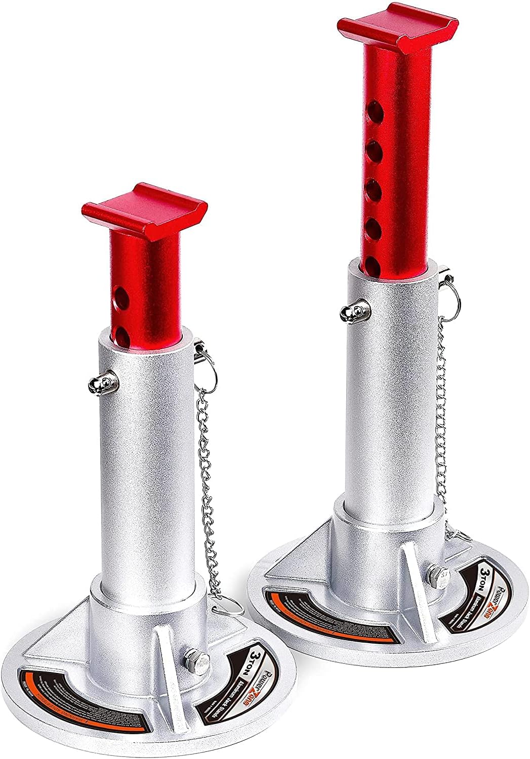 Power Zone 680066 3-Ton Aluminum Jack Stands, Lifting Range: 10-5/16&rdquo; to 15-1/3&rdquo; with 6 Locking Positions, Silver