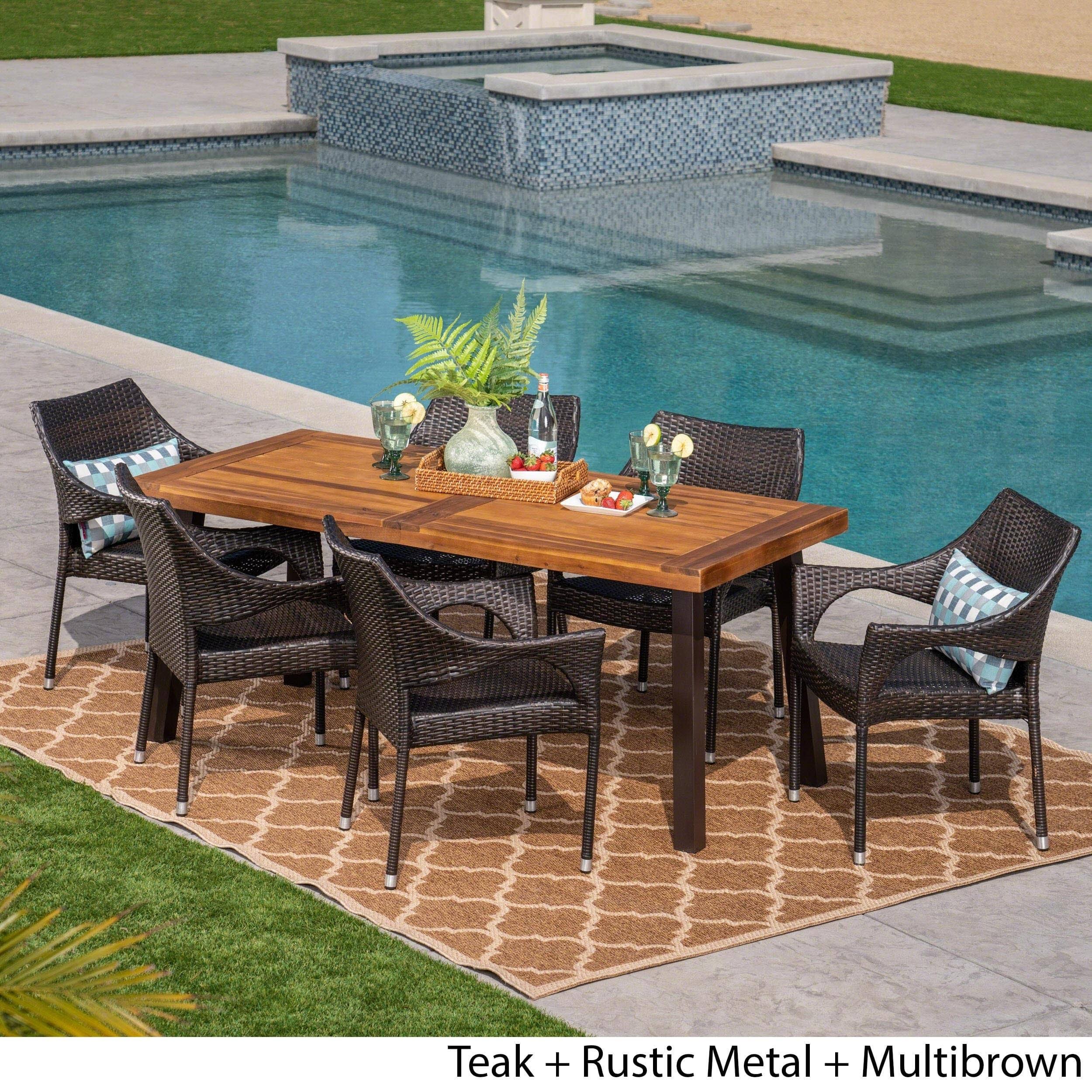 Christopher Knight Home Piper Outdoor 7 Piece Acacia Wood/ Wicker Dining Set