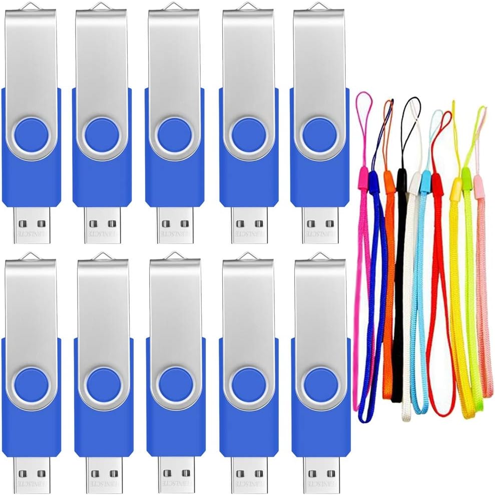 USB Flash Drive 16GB Bulk Pack of 10 Thumb Drives, Portable Pendrive 16 GB USB 2.0 Memory Sticks Swivel Multipack Data Storage, Black Data Stick Jump Drive with Multicolor Lanyards by FEBNISCTE Pack of 2