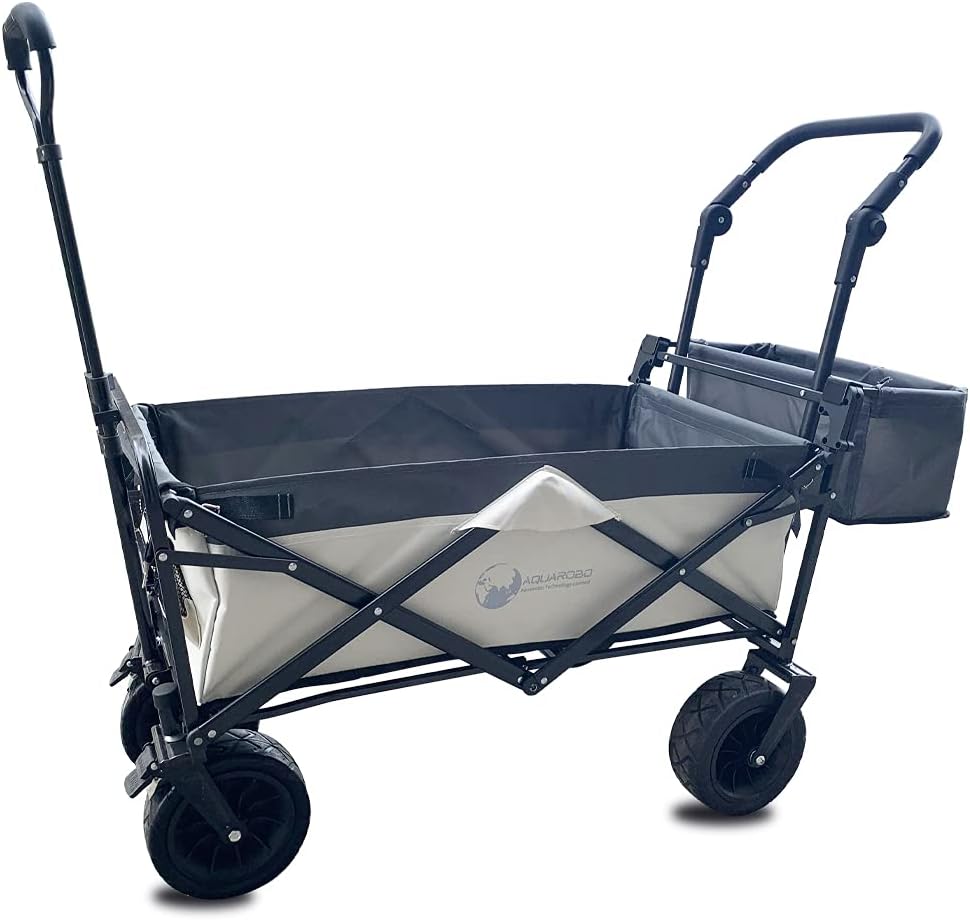 Heavy Duty Collapsible Wagon,Outdoor Folding Wagon,Outdoor Camping cart,Portable Swing Truck Beach Wagon Trolley with Adjustable Push Handle and Brake,Large Tires with Shock Absorption Effect (Blue)