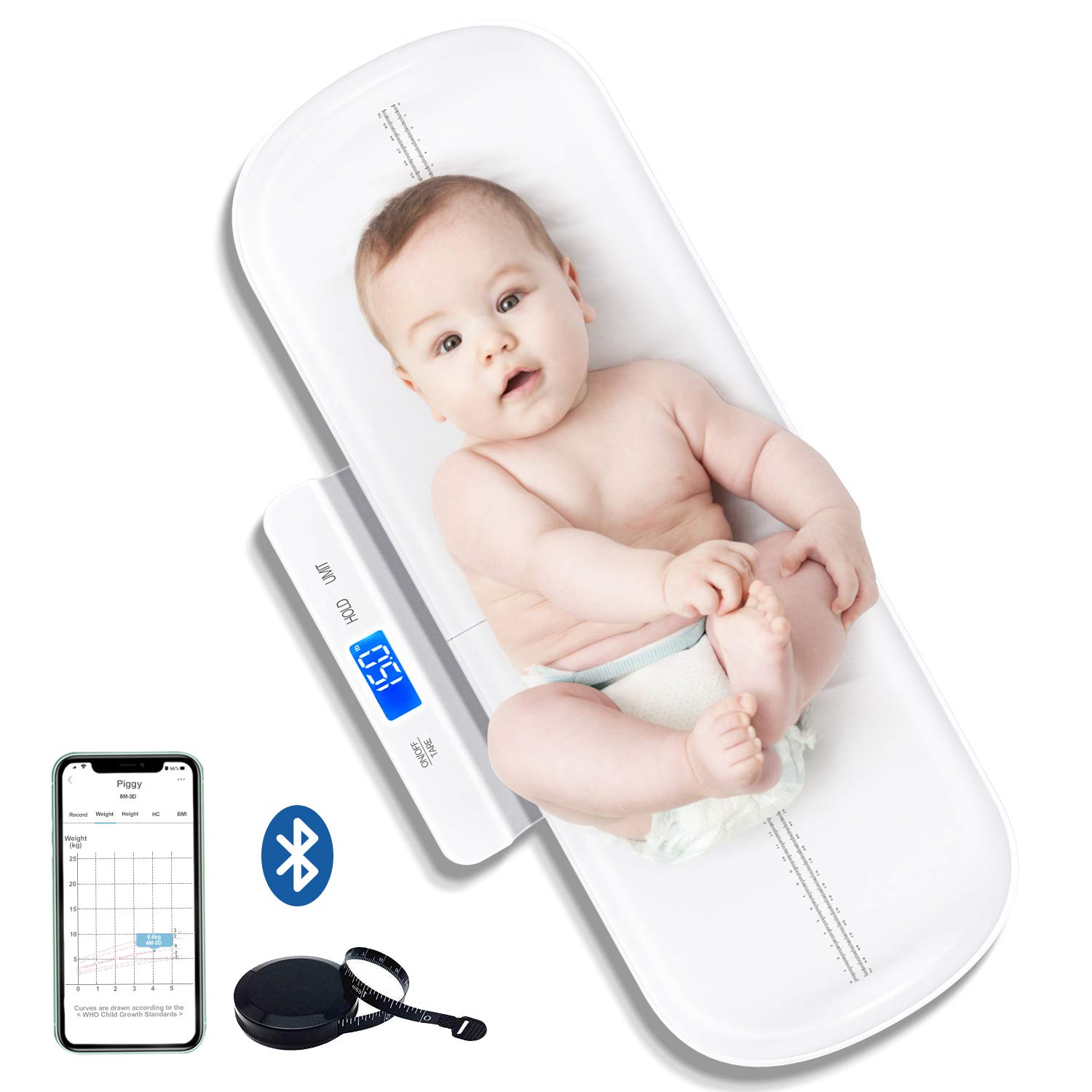 Unicherry Bluetooth Baby Scale, Toddler Scale, Multifunction Pet and Infant Scale in Lbs and Ounces, Baby Weight Scale with Baby Fit App, Accurate Pediatric Scale for Newborn Baby, Pets, Cat, Dog Pack of 2
