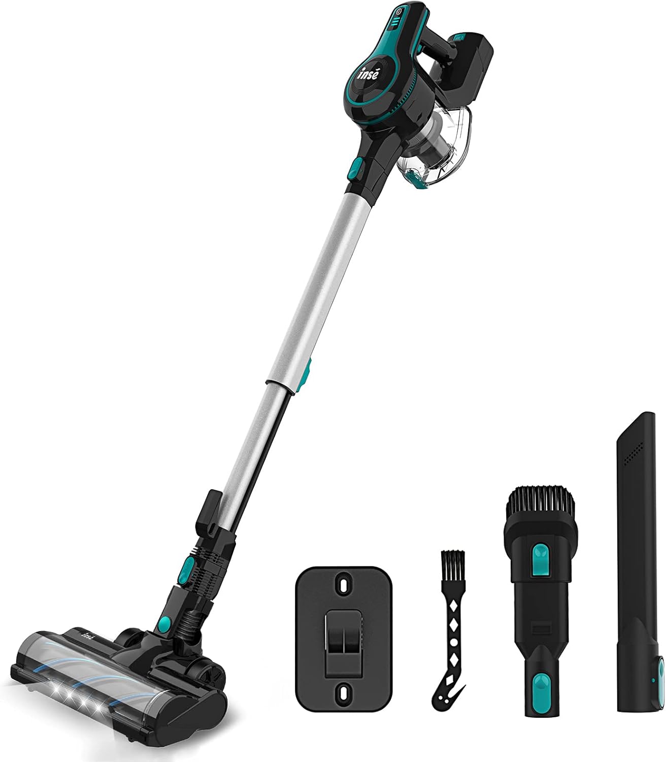 INSE Cordless Vacuum Cleaner, 23Kpa Powerful Suction Stick Vacuum with 45min Max Long Runtime Detachable Battery, Extra Large Dustbin, 250W Strong Brushless Motor, Ultra Quiet Lightweight -S600 Blue