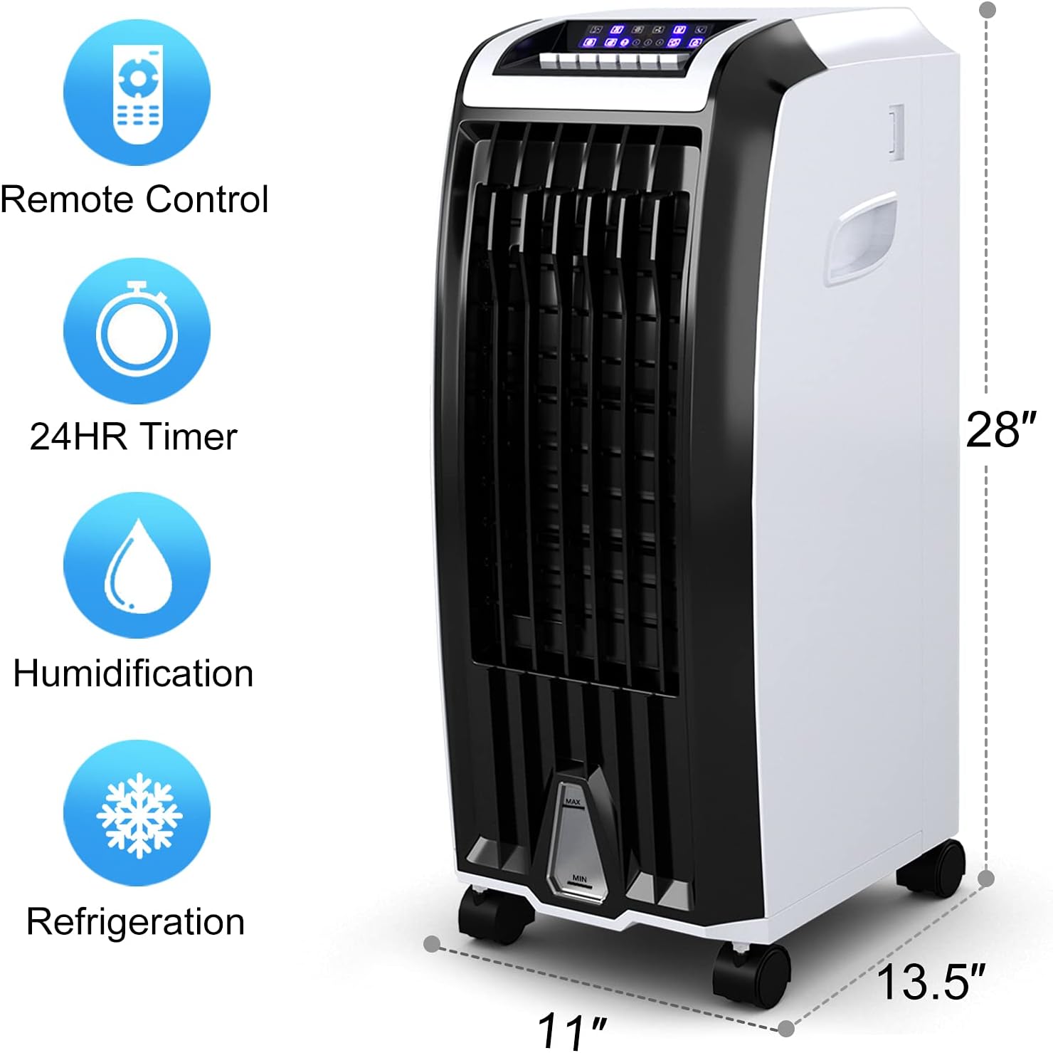 3-IN-1 Evaporative Air Cooler,28&rdquo; Portable Air Conditoner Humidifier/Fan with 3 Wind Modes,3 Speeds,Remote Control,Wide Oscillating,Ultra-Quiet Compact Cooling Fan for Home Office Bedroom