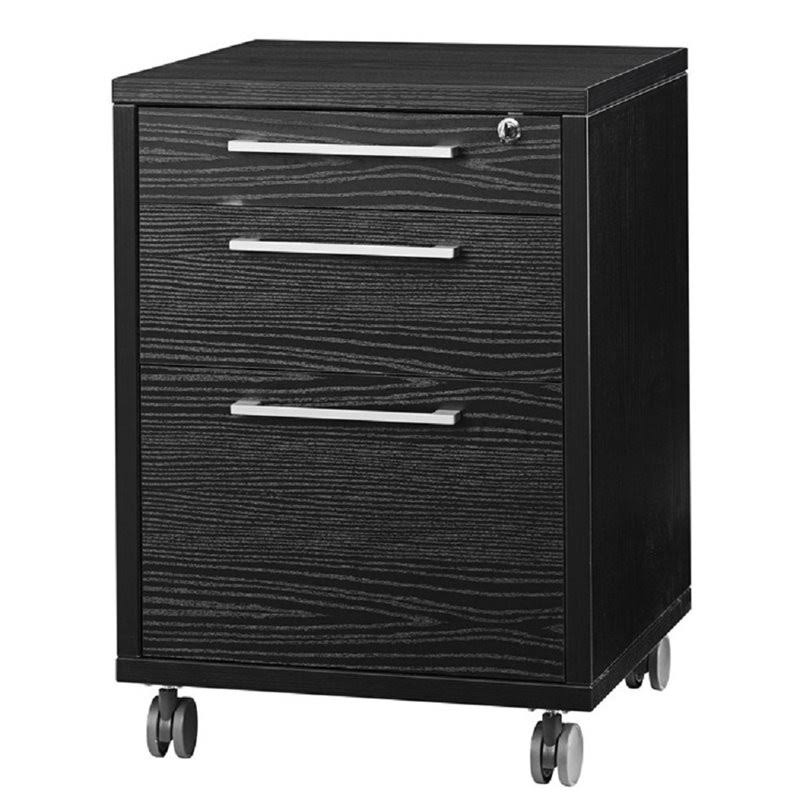 Pemberly Row 3 Drawer Wood Mobile Filing Cabinet in Black