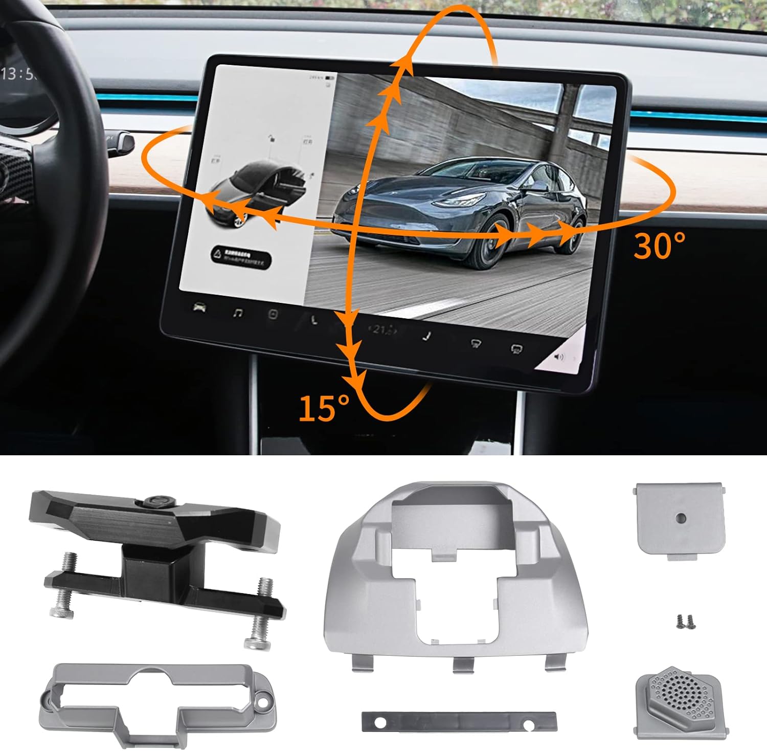 Bomely Fit 2017-2021 Tesla Model 3 Model Y Screen Swivel Mount Center Console Navigation Original Silver Screen Rotating Holder for Model Y Model 3 2022 Accessories (Upgrade-Four Directions)