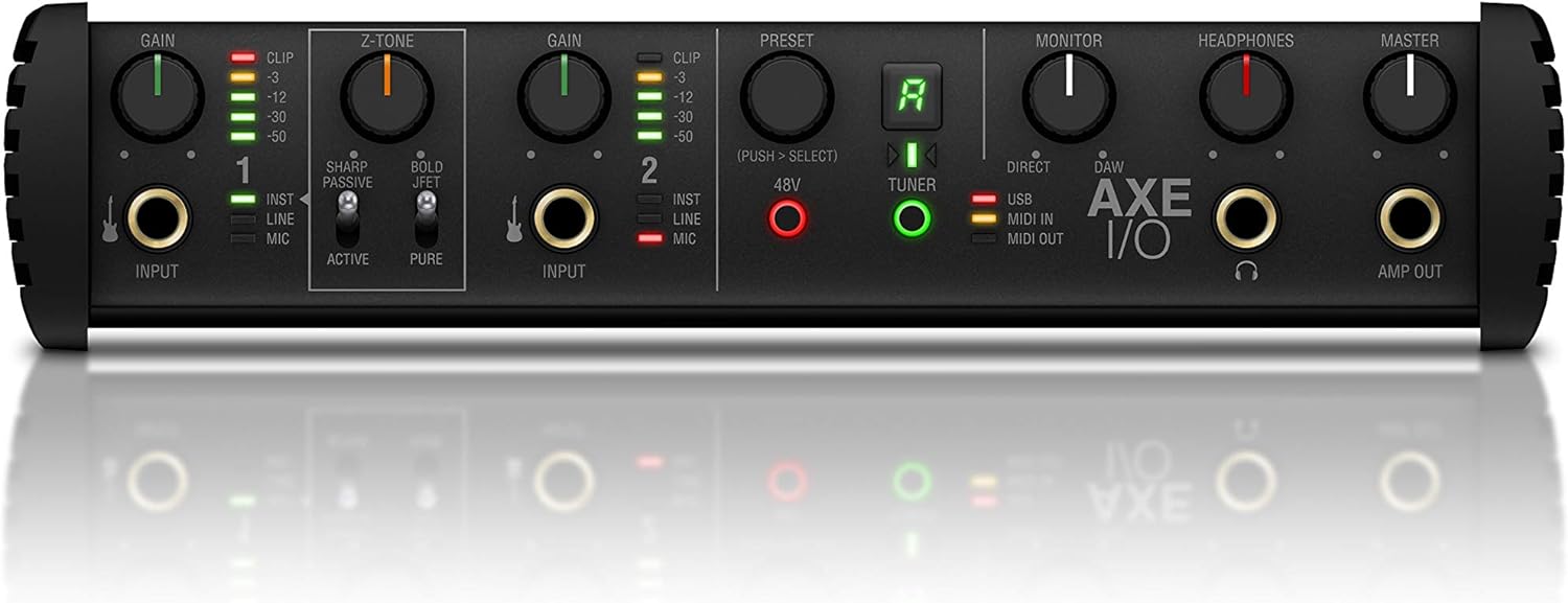 AXE I/O premium 2-in 5-out 24-bit, 96 kHz USB audio interface for Mac/PC with advanced guitar tone shaping, Hi-Z re-amp out and massive AmpliTube software bundle