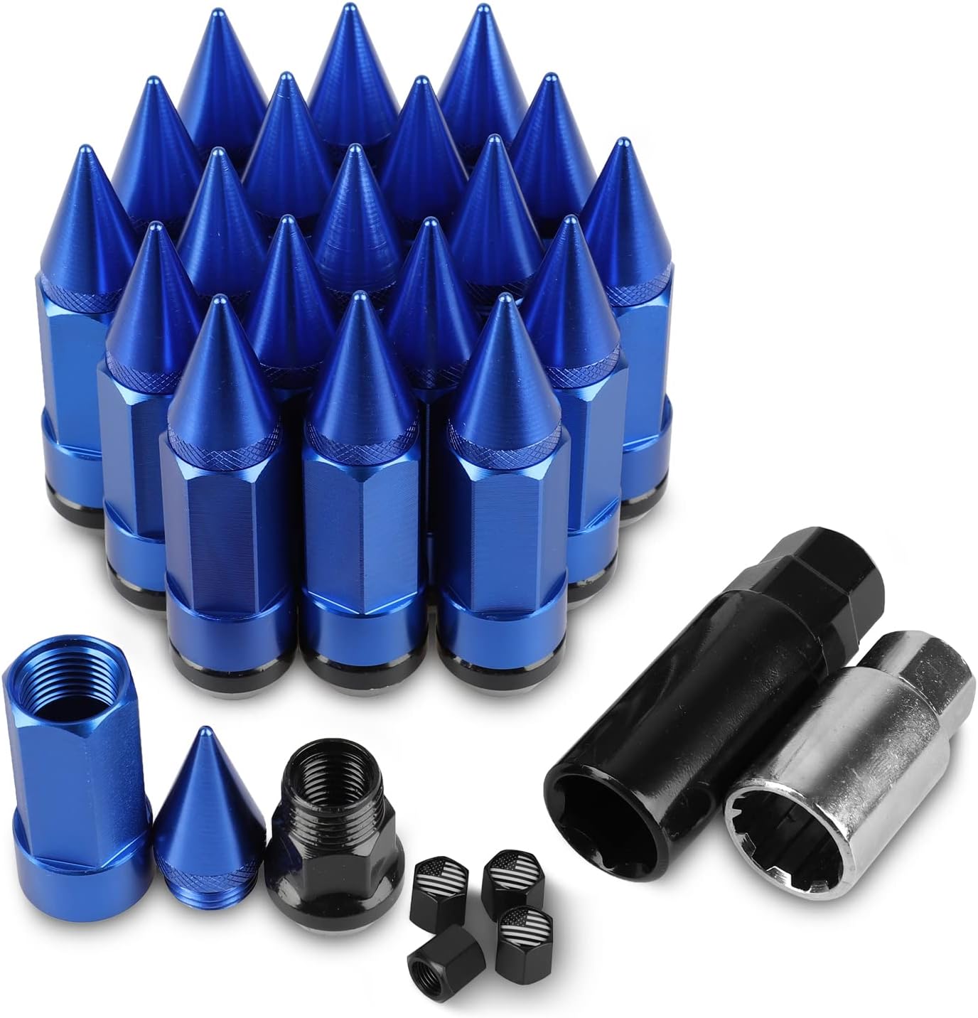 YeshineAuto M12x1.5 Anti Theft Wheel Spike Lug Nut,20 PCS Spiked Lug Nuts,Wheel Accessories Parts Spikes Lug Nuts with 2 PCS Socket Keys(Purple)