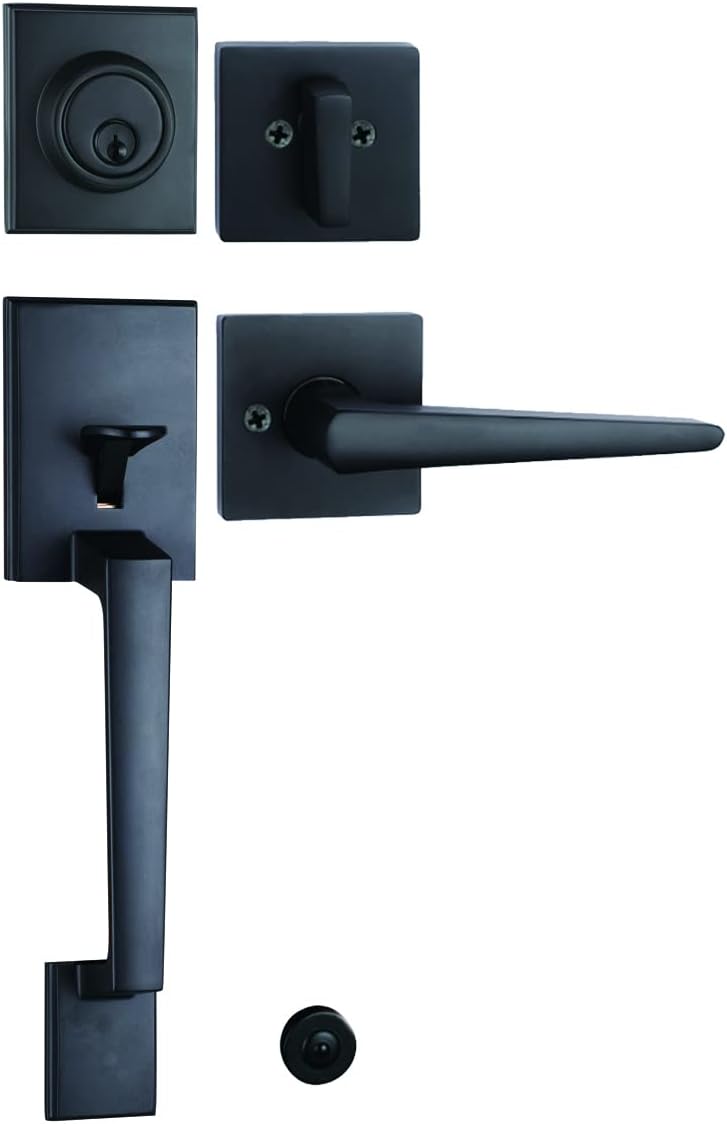 NEWBANG HARDWARE Traditional Style Keyed Entry Door Handleset with Lever Handle in Matte BlackZSCYMDHST2010DB Keyed Entry Handleset