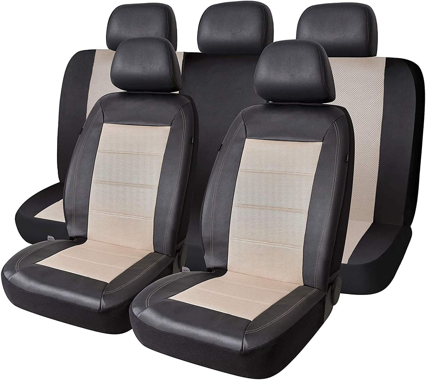PIC AUTO Universal Fit Full Set Mesh and Leather Car Seat Cover(Black) Pack of 2