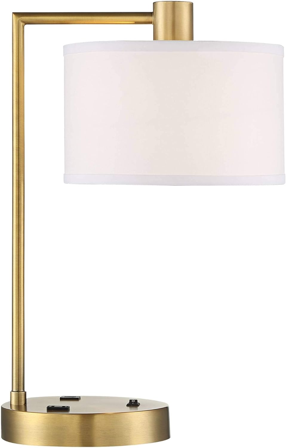 Colby Modern Comtemporary Desk Table Lamp with USB and AC Power Outlet in Base Antique Brass White Linen Drum Shade for Living Room Bedroom House Bedside Nightstand Home Office - 360 Lighting
