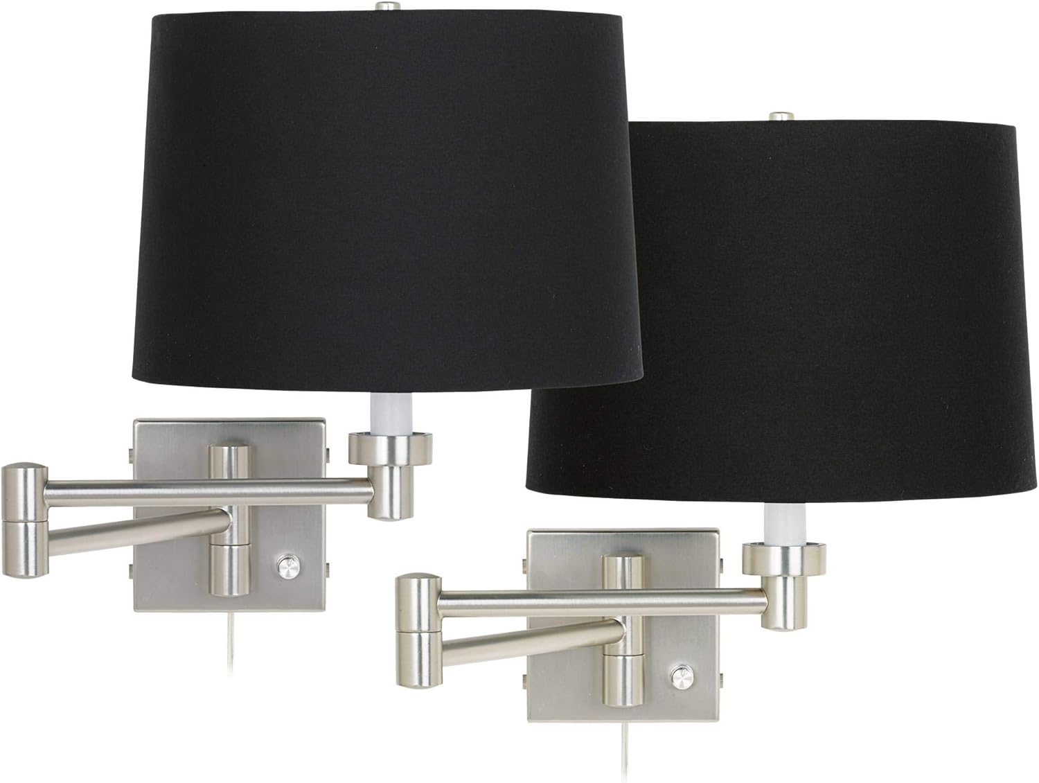 Modern Indoor Swing Arm Wall Mount Lamp Brushed Nickel Plug-in Light Fixture Dimmable Black Fabric Drum Shade for Bedroom Bedside House Reading Living Room Home Hallway Dining - Possini Euro Design