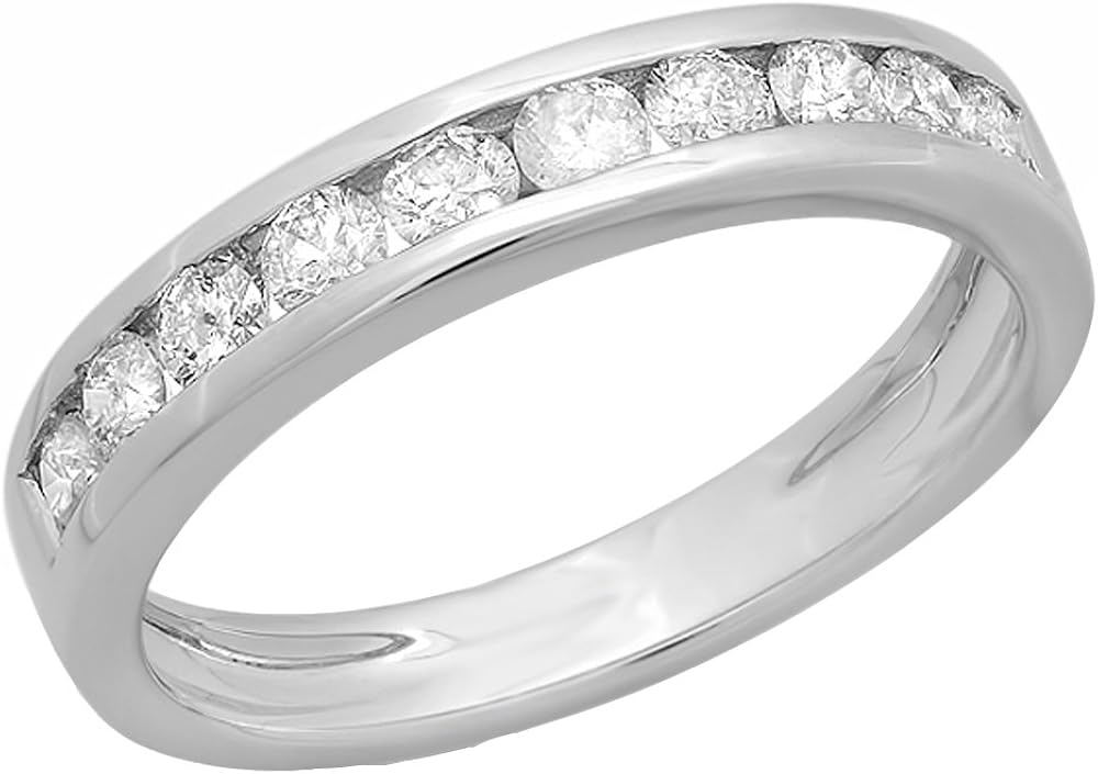 Dazzlingrock Collection 0.60 Carat (ctw) 14k Round Diamond Ladies Anniversary Wedding Stackable Ring Matching Band, White Gold
