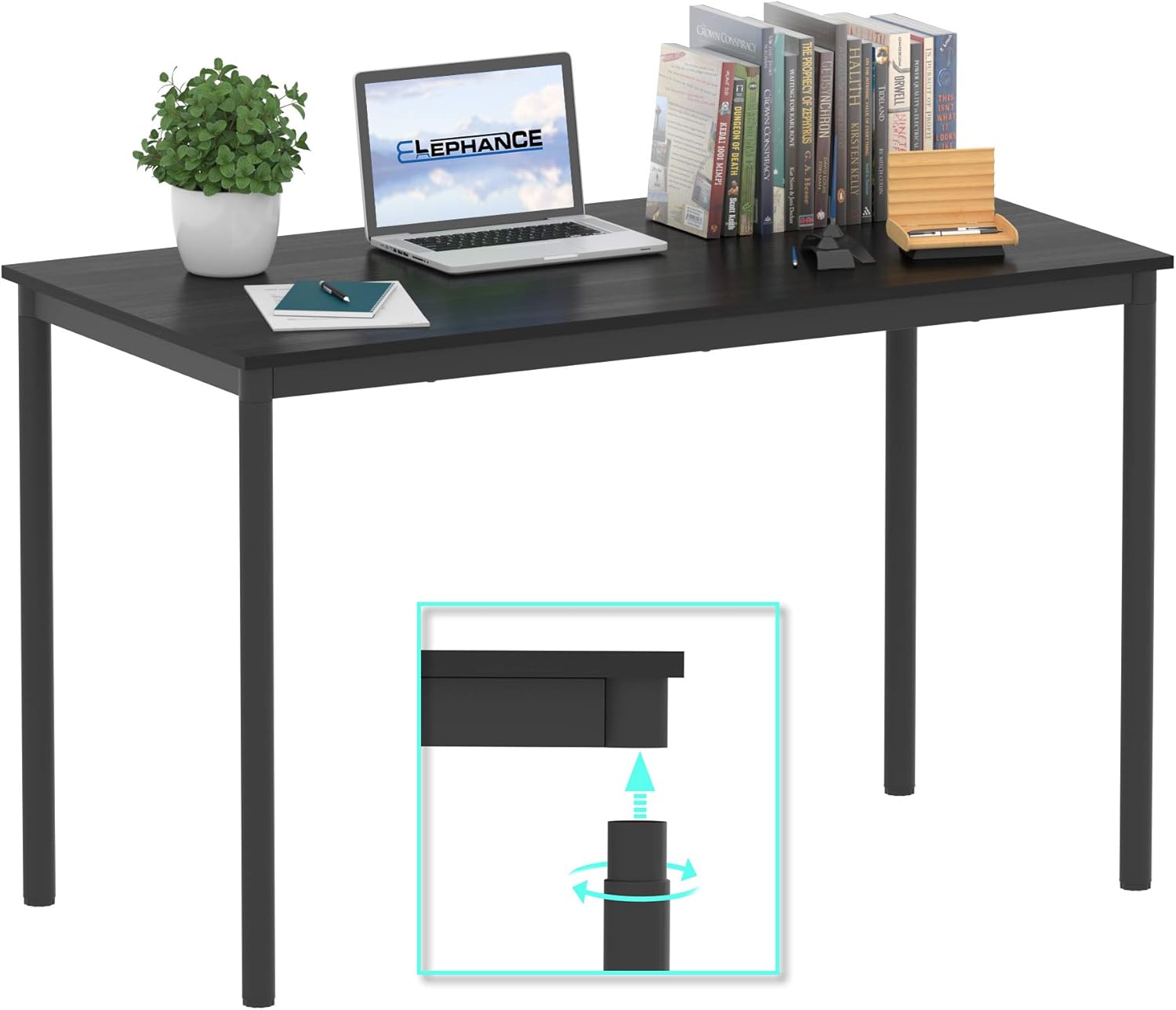 Elephance Office Computer Small Desk, Study Writing Desk, Modern Simple Style Small Table for Home Office, No Screws Required (Black, 55.11