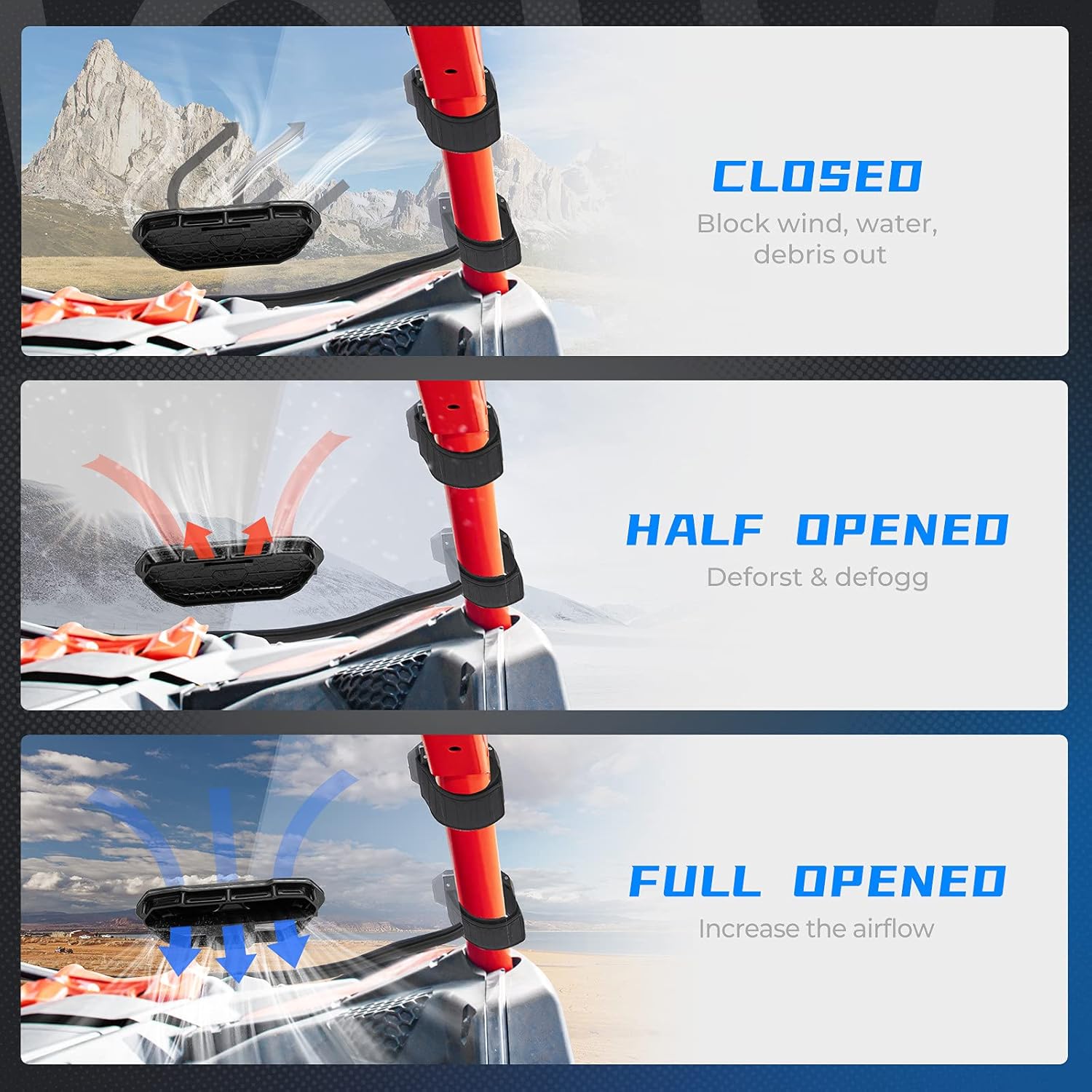 kemimoto UTV Windshield Vent, UTV Versa Vent Kit Fits Polycarbonate Windshield, UTV Air Vent Compatible with Polaris RZR/Ranger/General, Can Am Maverick X3, Pioneer, Kawasaki Teryx (2 PCS) Pack of 2