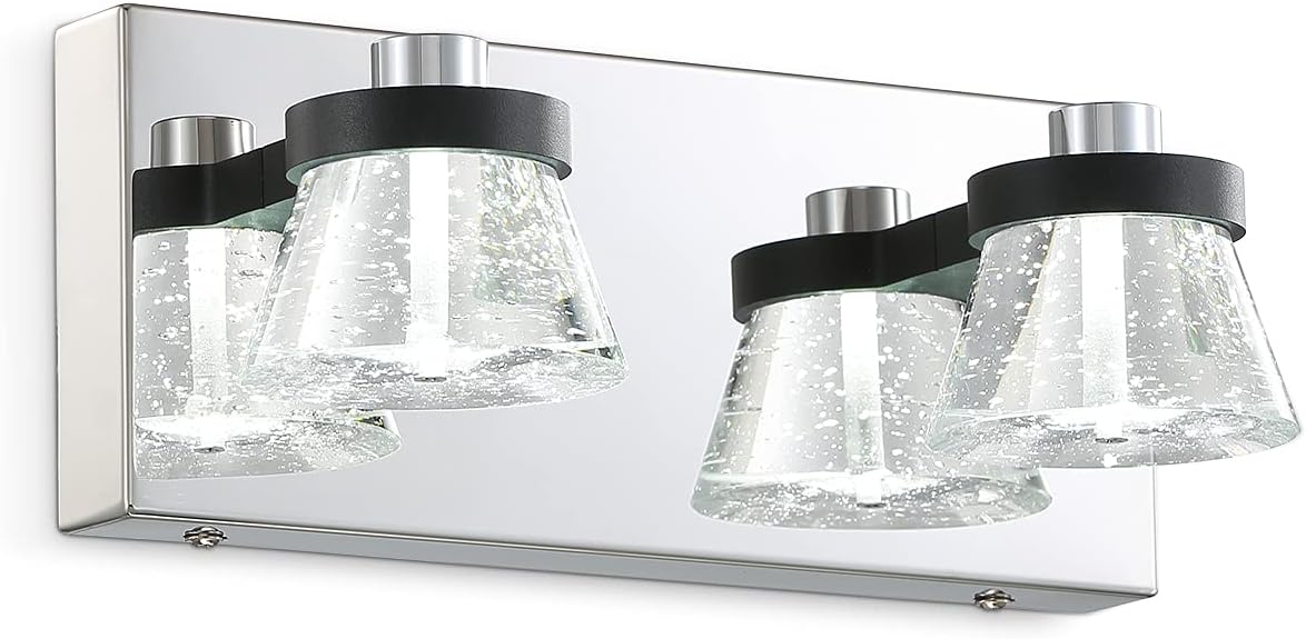 LED Bathroom Vanity Lights, BRIVOLART 2 Head Black 10W Bubble Crystal Wall Mirror Bath Bed Sconces Vanity Lighting Fixtures (5500K)