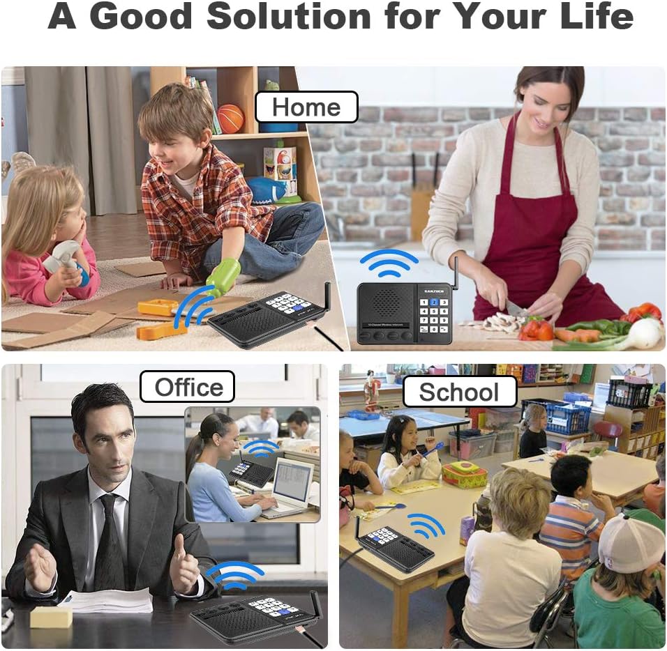 Wireless Intercom System for Home,Sanzuco Wireless Intercom System 1 Mile Range for Office, 10 Channel 3 Private Code Room to Room Intercom (2 Packs) Pack of 2