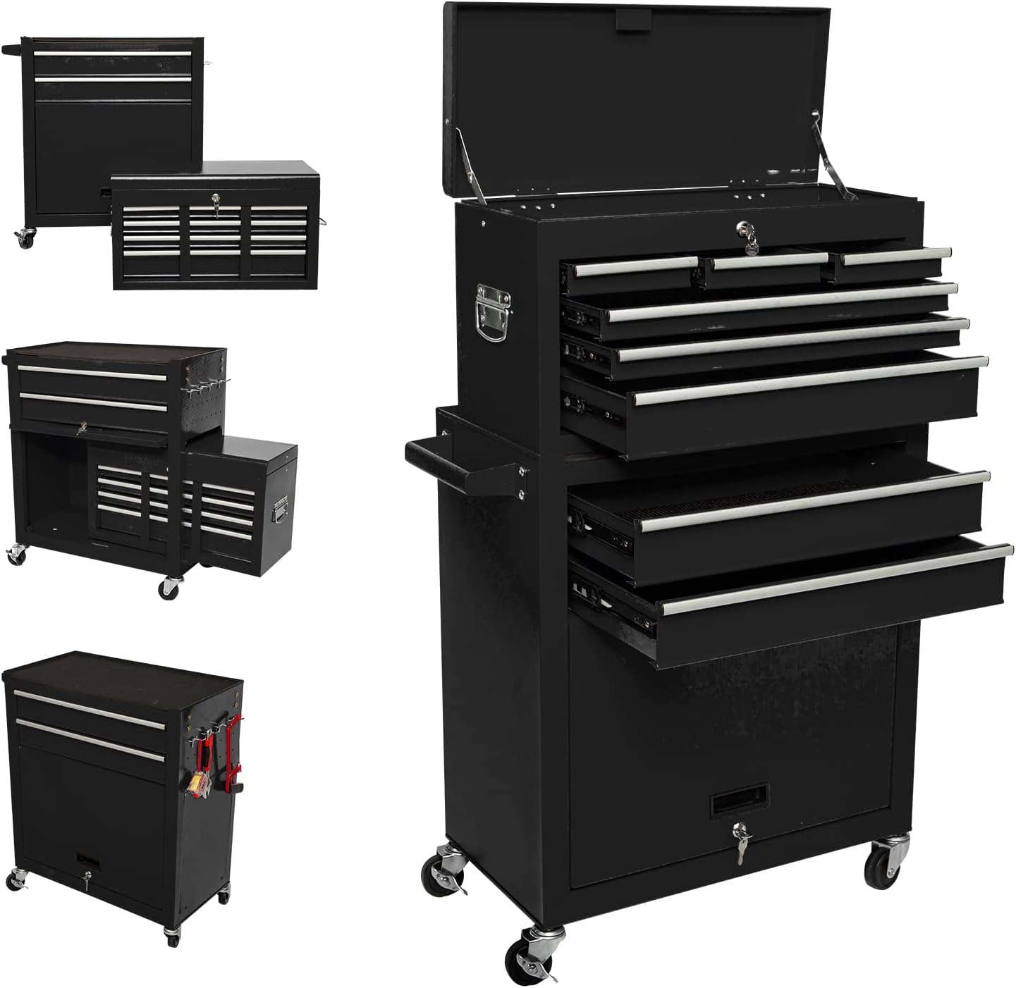 8-Drawer High Capacity Tool Chest with 4 Wheels,Lockable Rolling Tool Box and Tool Storage Cabinet,Removable Portable Set-Top Box Tool Organizer with Drawer for Garage Factory Workshop（Blue）