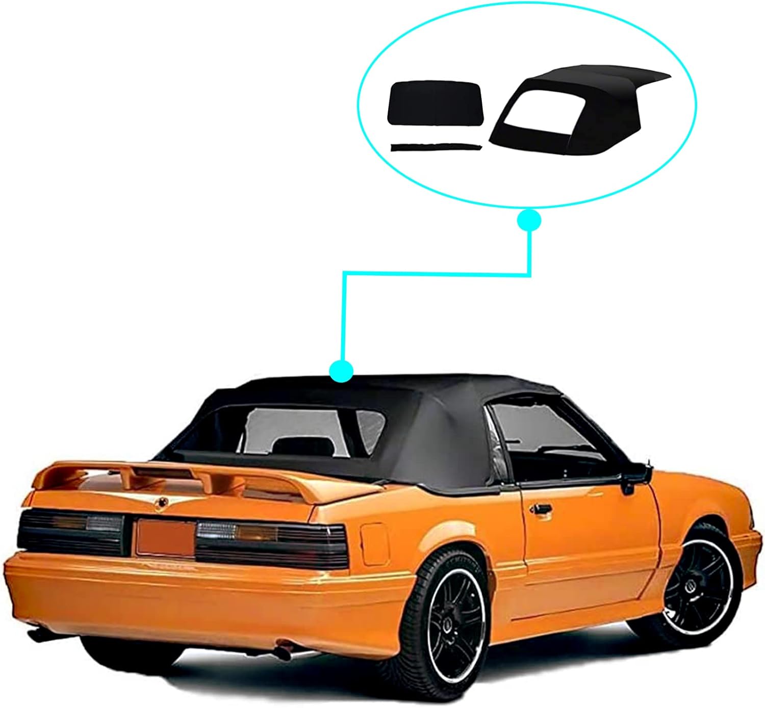 Convertible Soft Top compatible with Ford Mustang 1983-1993, w/Plastic Window & seals (Black)