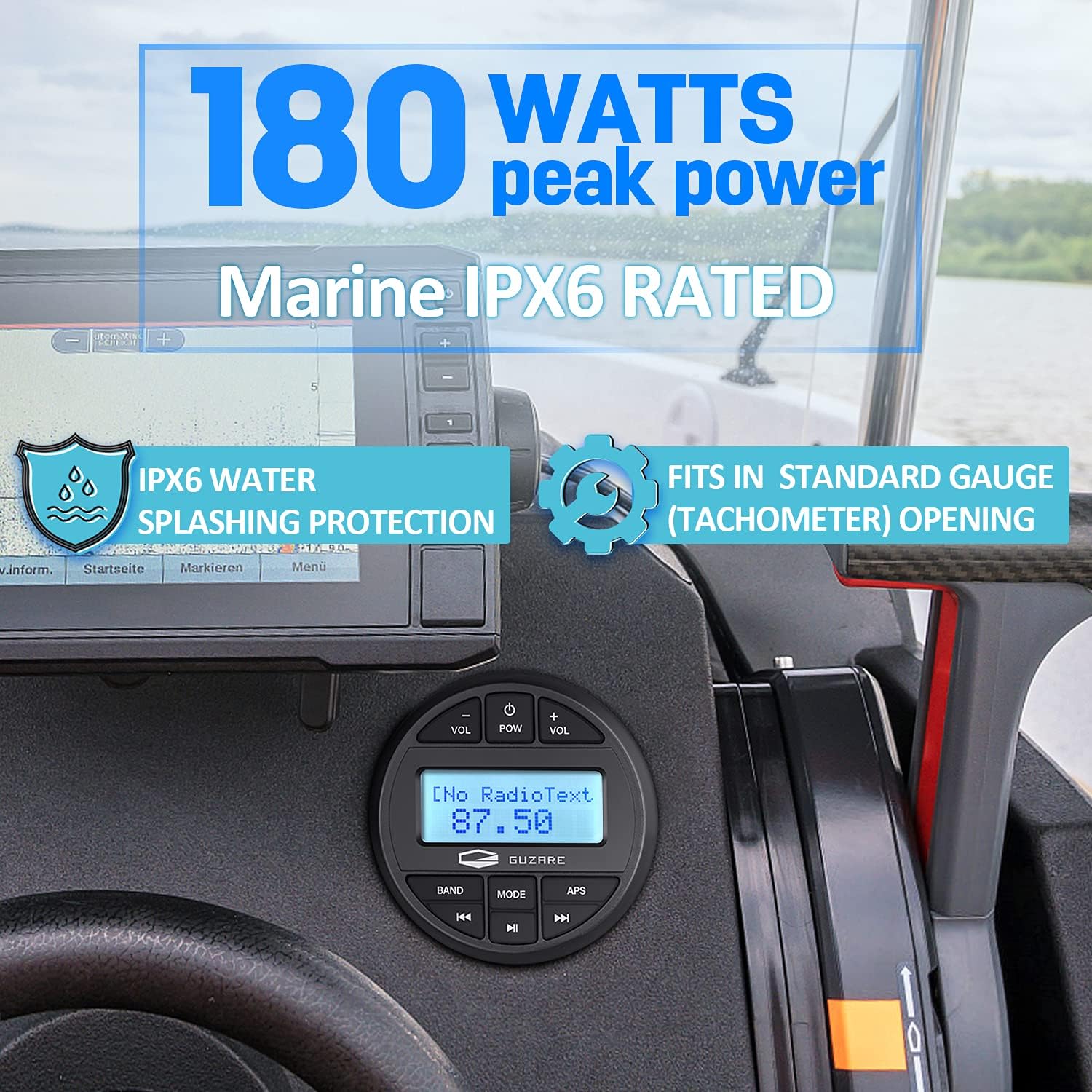 GUZARE Marine Stereo with Speaker Audio System Package - Waterproof AM FM Marine Radio with 6.5 Inches Marine Speakers and White Antenna Audio System GR305-065W-056W