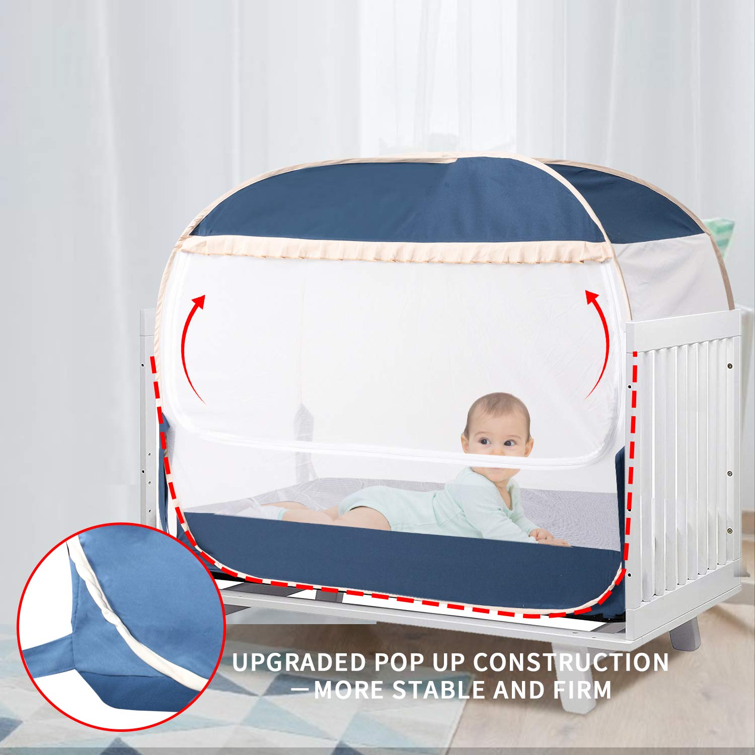 L RUNNZER Baby Safety Crib Tent,Safety Pop Up Tent for Baby Crib,Crib Tent Cover to Keep Baby from Climbing Out and Mosquito bite Pack of 2