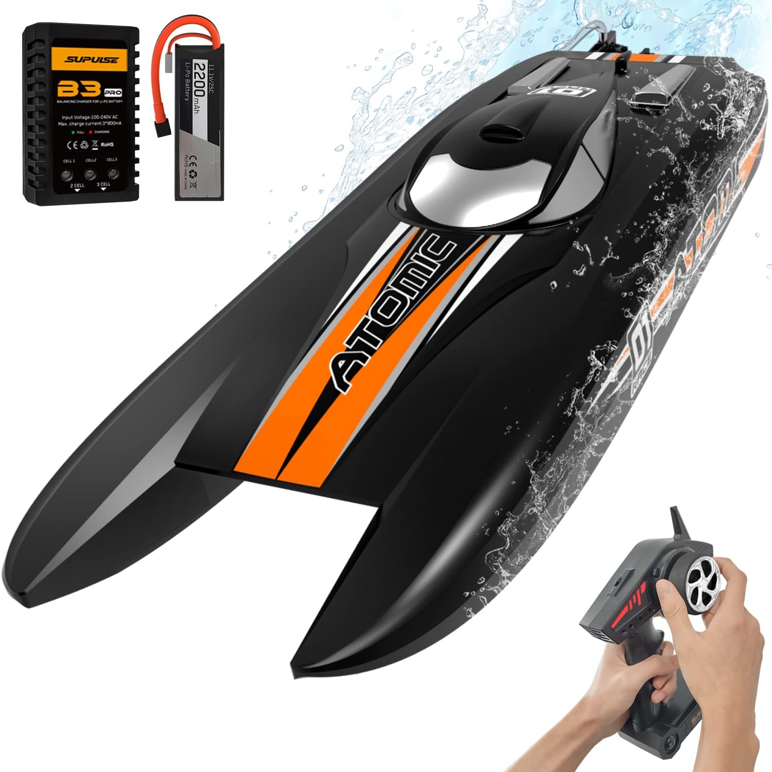 VOLANTEXRC Brushless Remote Control Boat AtomicX 40MPH High-Speed Brushless RC Boat Waterproof RC Boats for Adults with Low Battery Protection Fast RC Boat for Lakes for Adults Toy Gifts (792-6 RTR) Pack of 2