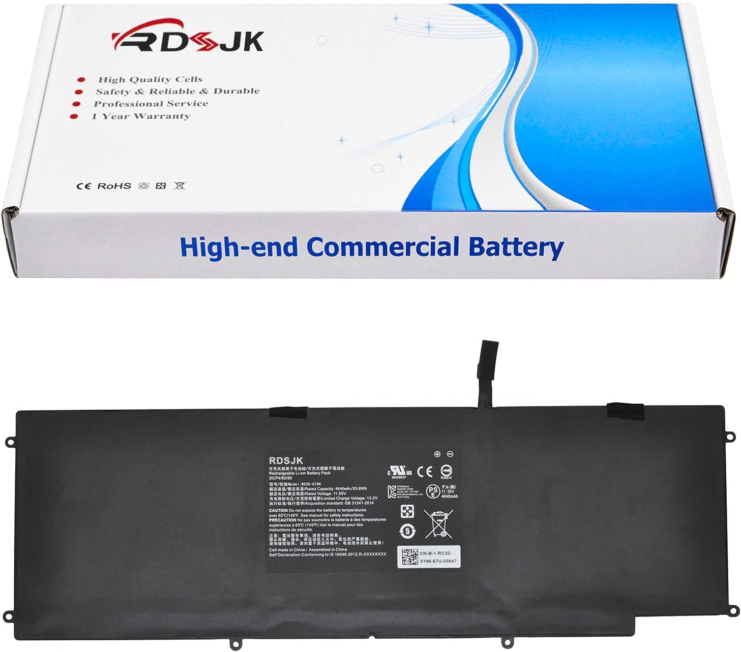RDSJK RC30-0196 Laptop Battery for Razer Blade Stealth 2016 v2 i7-7500U i7-8550u RZ09-0239 RZ09-02393E31 RZ09-01962E52 RZ09-01962E53 RZ09-01962E20 RZ09-01962E10 RZ09-01962E12 RZ09-01962W10 53.6Wh Pack of 2