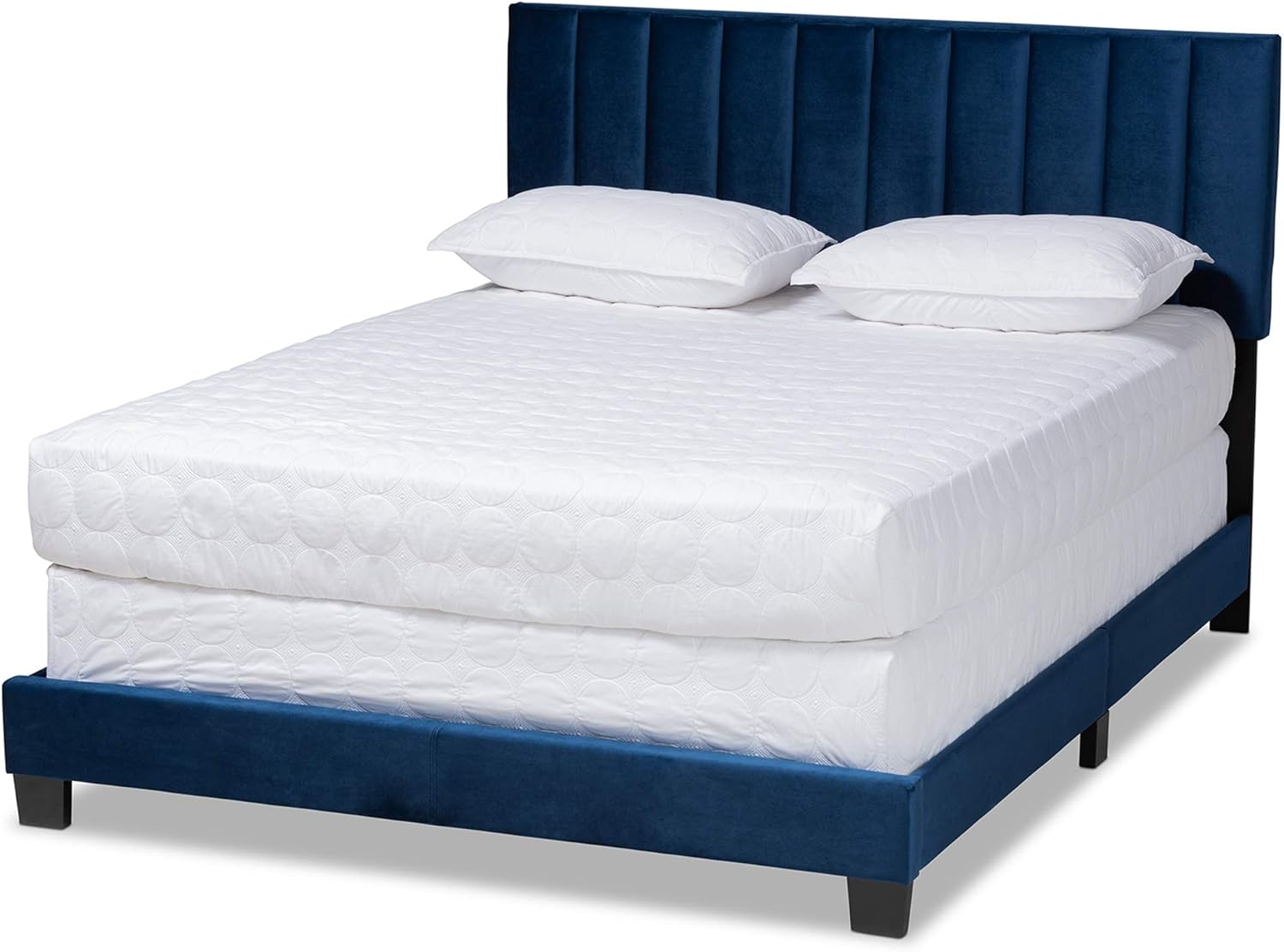 Baxton Studio Beds (Box Spring Required), Queen, Navy Blue/Black