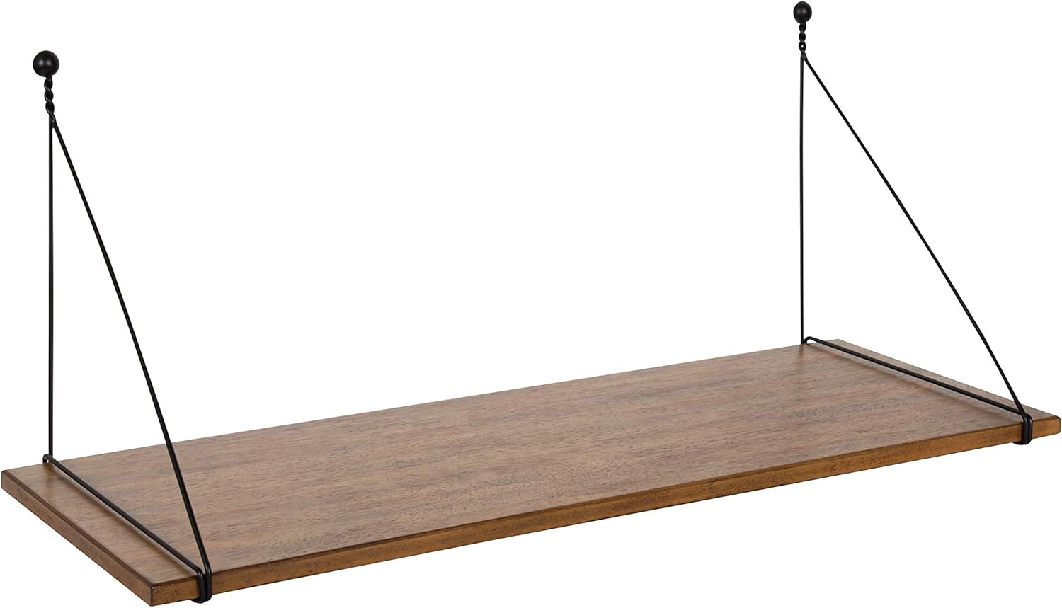 Kate and Laurel Vista Mid-Century Modern, Space-Saving, Wall Mounted Desk Shelf - Rich Walnut Brown Finished Wood Top Supported with Decorative Gold Wire