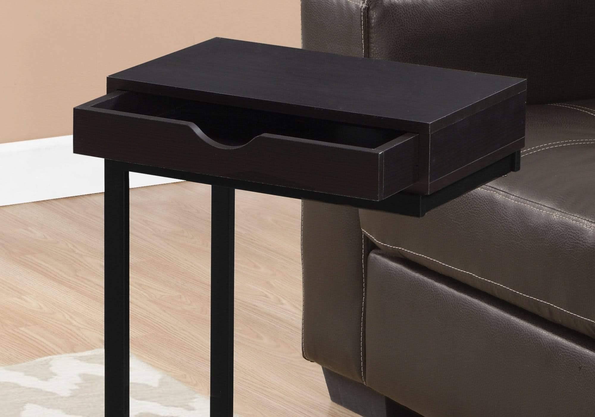 24.5x22 Cappuccino Particle Board and Black Metal Accent Table