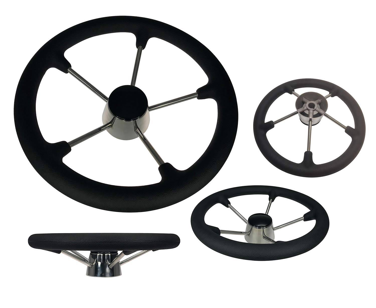 Pactrade Marine Boat Stainless Steel Destroyer Steering Wheel with Grip Foam, 13.75x22 D, Black