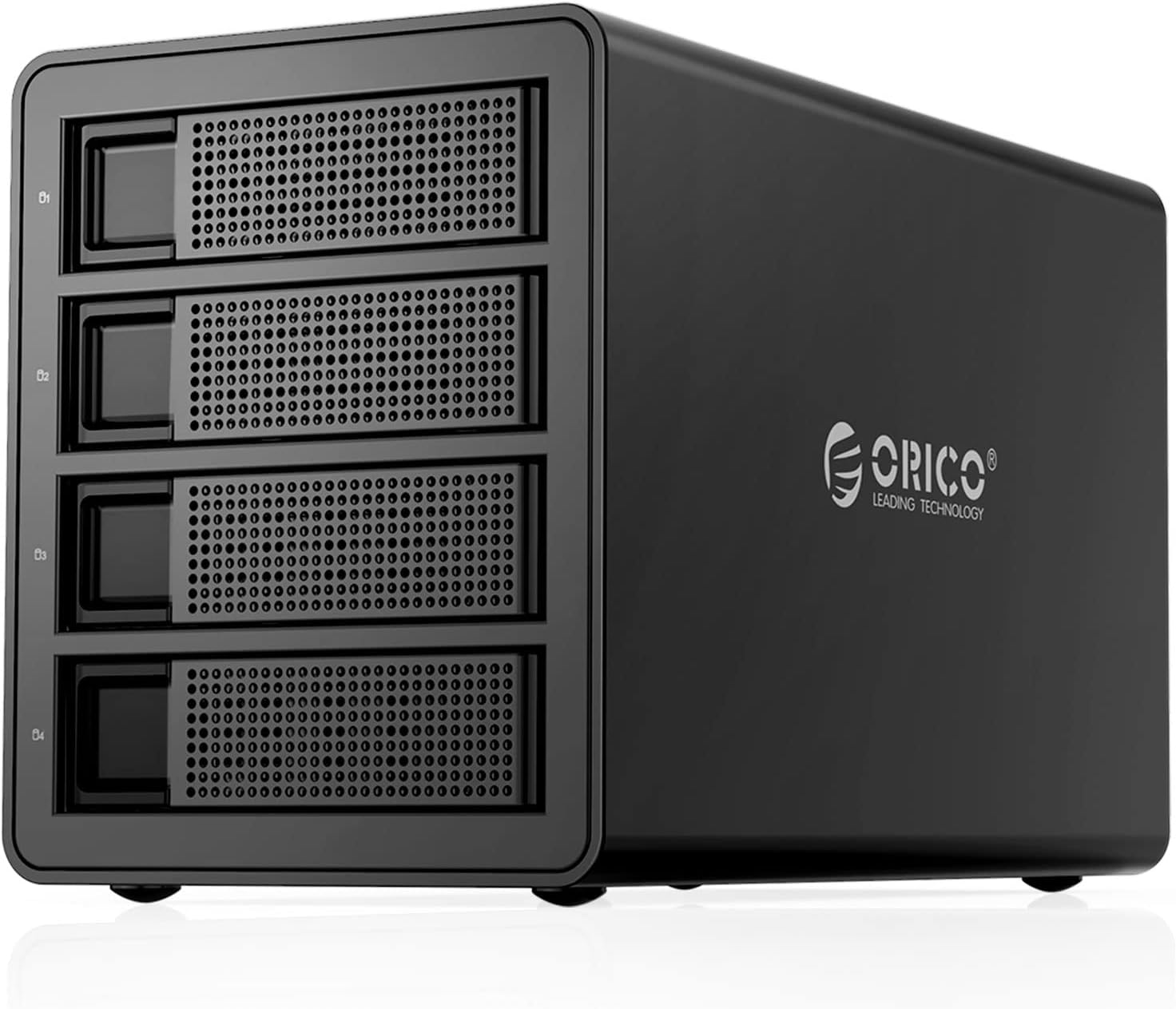 ORICO 4 Bay USB 3.0 to SATA External Hard Drive RAID Enclosure Support 64TB, 2.5/3.5 inch HDD SSD Enclosure Built-in 150W Power/Dual Chip for Enterprise Data Storage Backup (Support RAID)-3549RU3