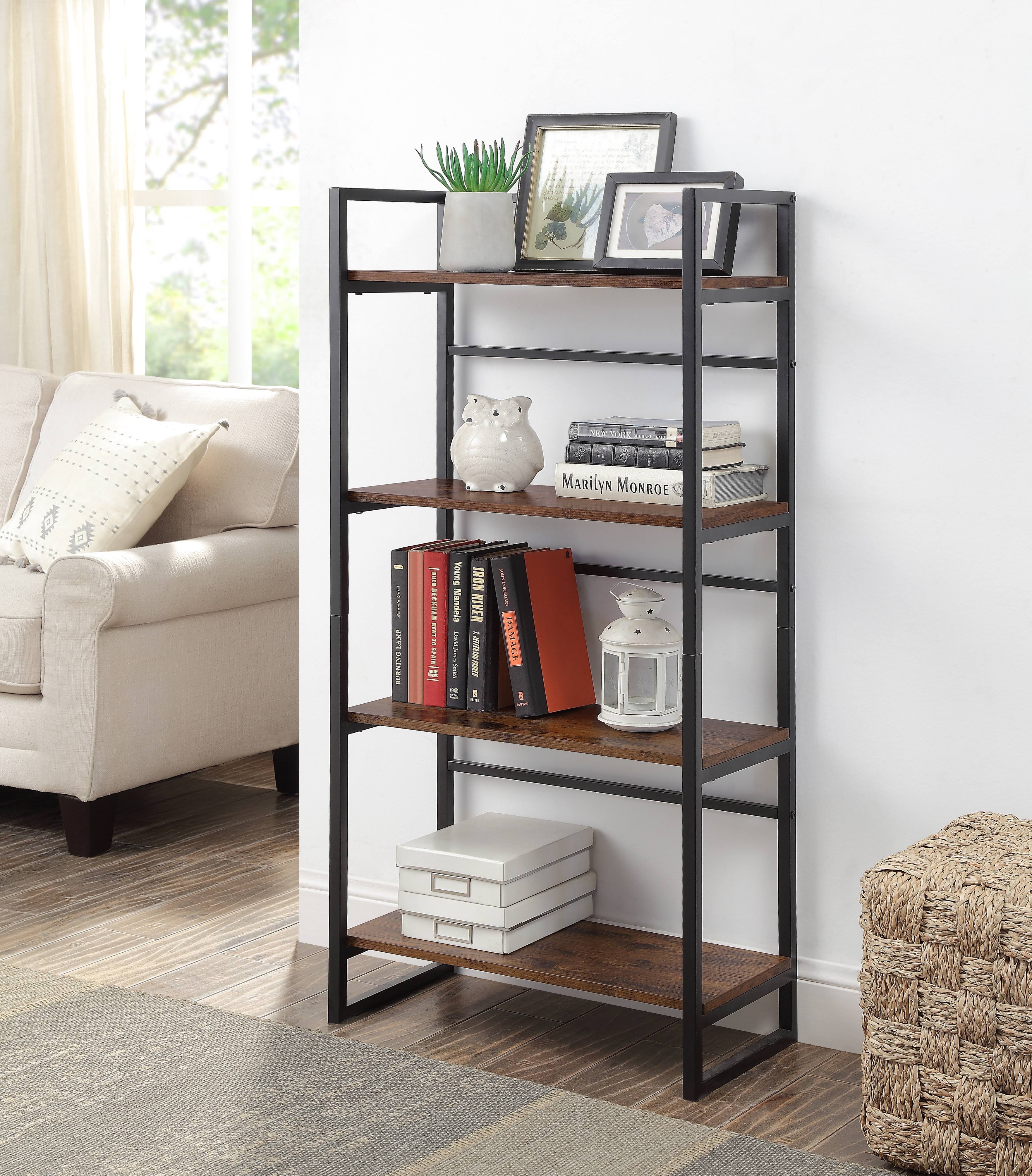 Rustic Oak u0026 Black Finish Taurus Bookshelf