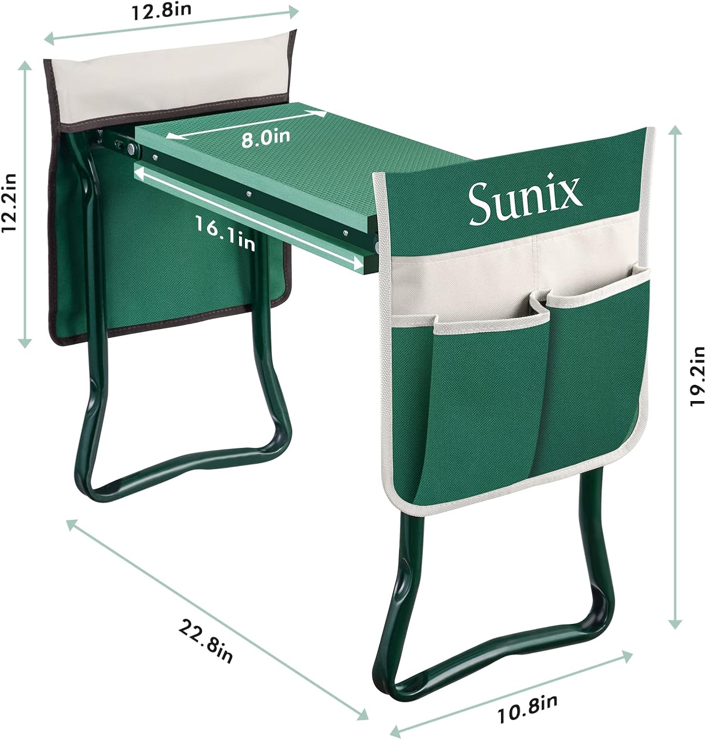 Sunix Folding Garden Kneeler and Seat , with 2 Free Tool Pouch, with Kneeling Pad for Gardening Sturdy Lightweight Garden Kneeler - Ideal Gardening Gift Pack of 2