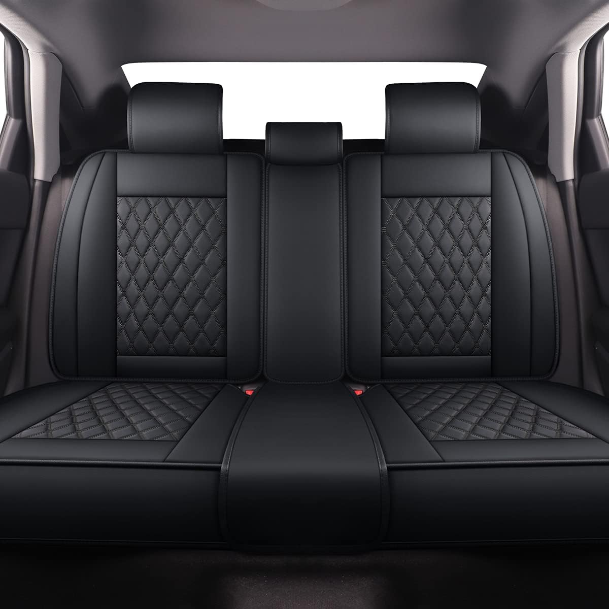 OSEHYL Car Seat Covers Luxury Leather Protector Universal Fit Full Set Upgraded Waterproof Breathable Full Coverage Wear-Resistant Non-Slip Vehicle Cushion Covers for SUV Cars Pickup Truck (Black)