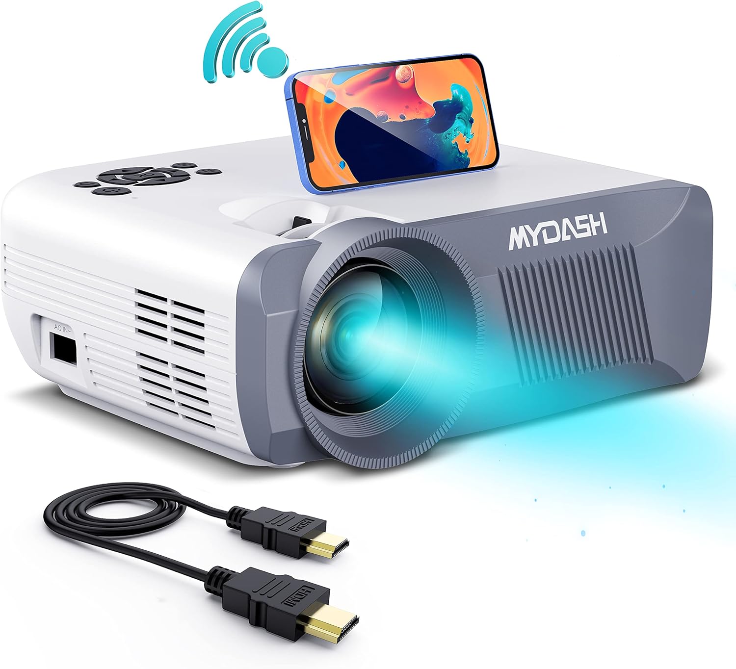 Portable WiFi Projector, MYDASH 2021 Upgraded Mini Movie Projector, 1080P Full HD Supported Video Projector, Compatible with TV Stick, Smartphone, 2 HDMI, VGA, TF, SD, AV Pack of 2