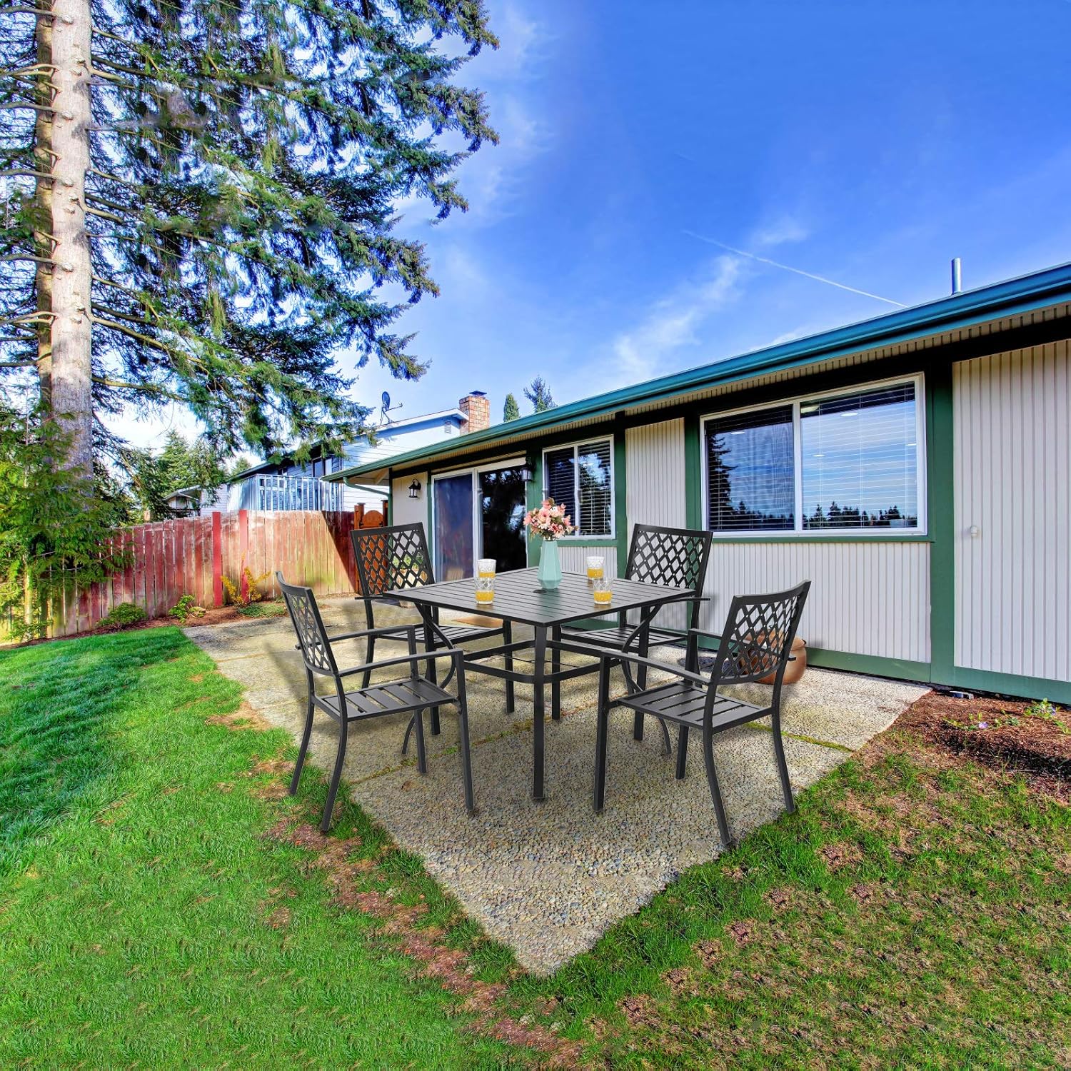 PHI VILLA 5-Piece Metal Patio Outdoor Dining Set- 37