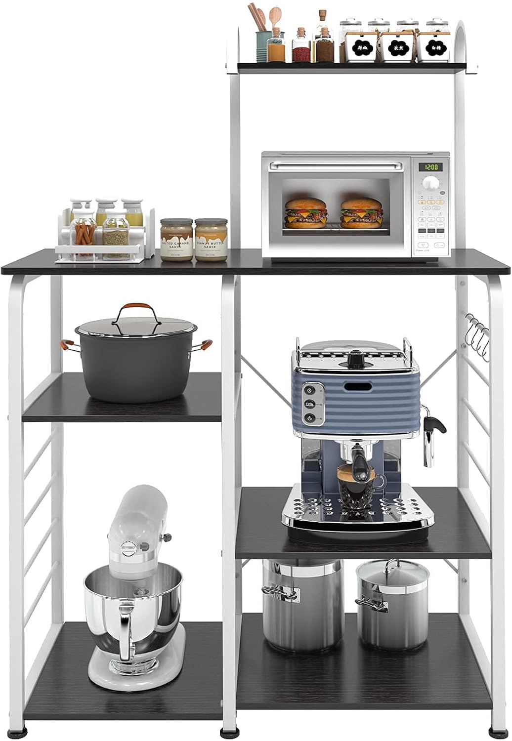 Microwave Cart Stand, Multi-Functional Kitchen Baker's Rack Utility, Kitchen Storage Cart Workstation Shelf for Baker, Rack, Spice Rack Organizer (Black)