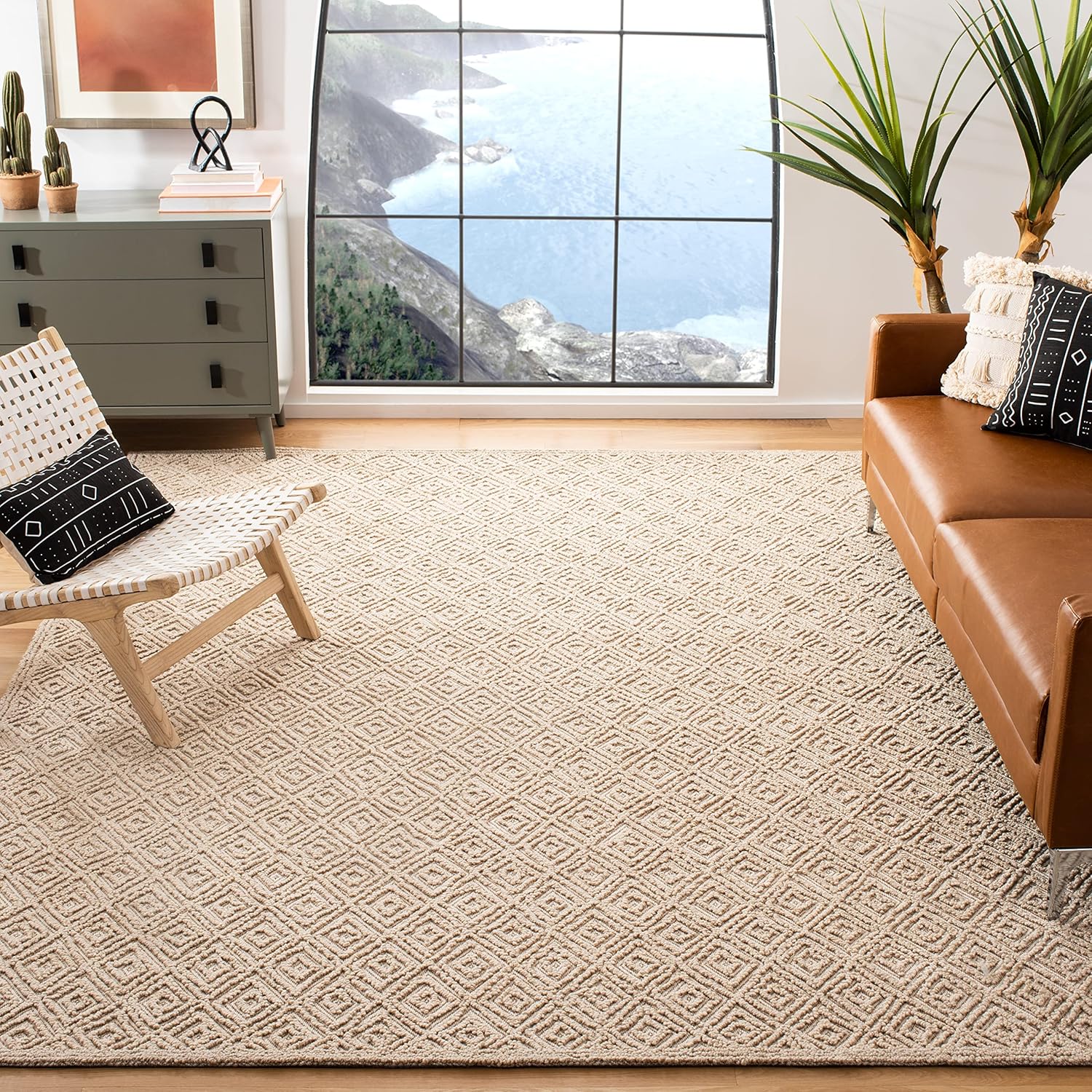 Safavieh Trace Collection TRC250B Handmade Premium Wool Area Rug, 9' x 12', Beige / Beige