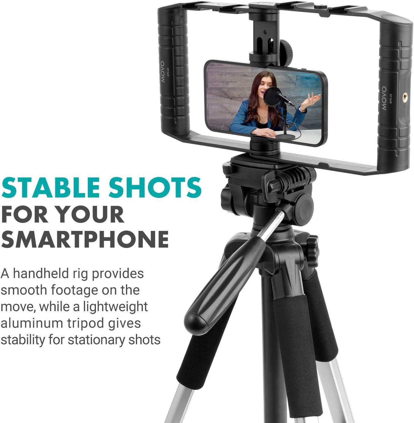 Movo Smartphone Tripod Mount Vlogging Kit - Folding Cage for Phone Holder for Tripod - Lightweight Camera Tripod Accessories - Mounts for Cell Phone Microphone, Filming Light, and Video Equipment Pack of 2