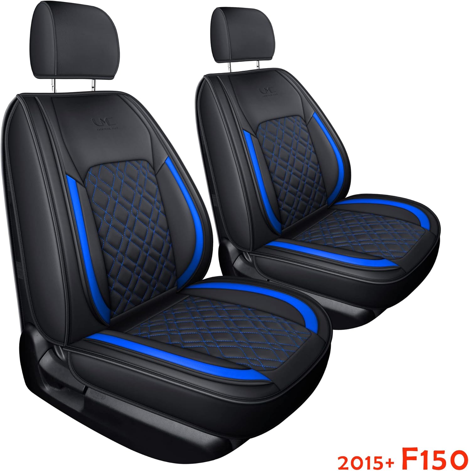 LUCKYMAN CLUB F150 Full-Set Seat Covers J03-Q3 with Waterproof Faux Leather, Fit 2015-2022 Ford F150 and 2017-2022 F250 F350 F450 (Full Set, Black-Gray )