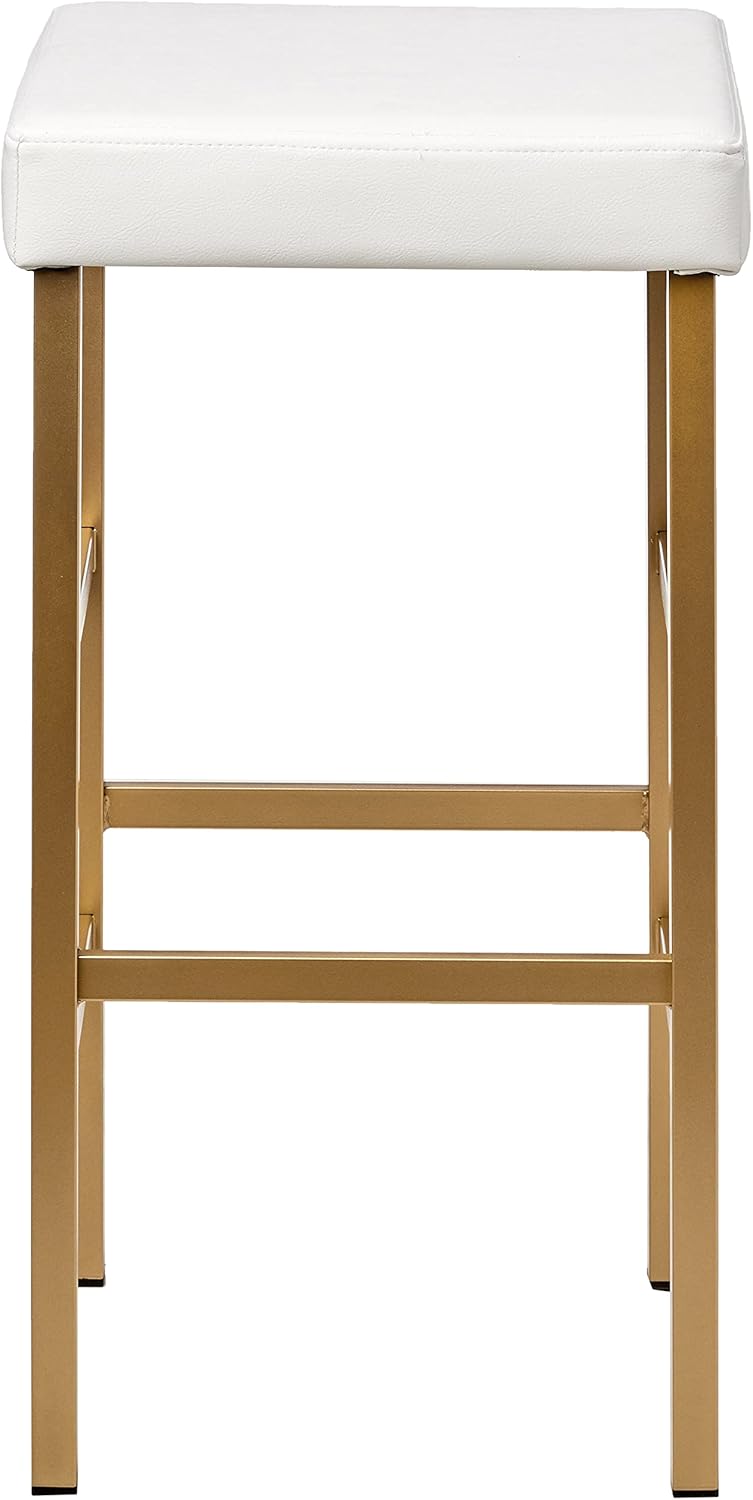 OSP Home Furnishings Backless Stool with Gold Frame, 30-Inch, White