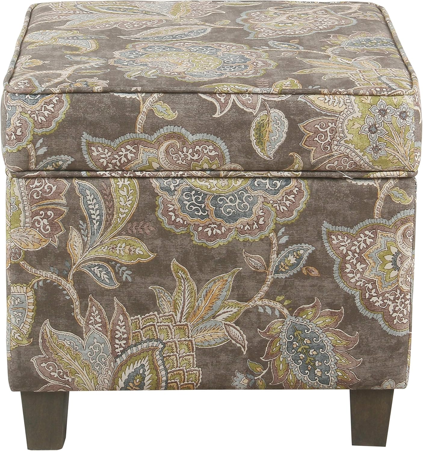 HomePop Square Storage Ottoman with Lift Off Lid, Gray Floral Pack of 2