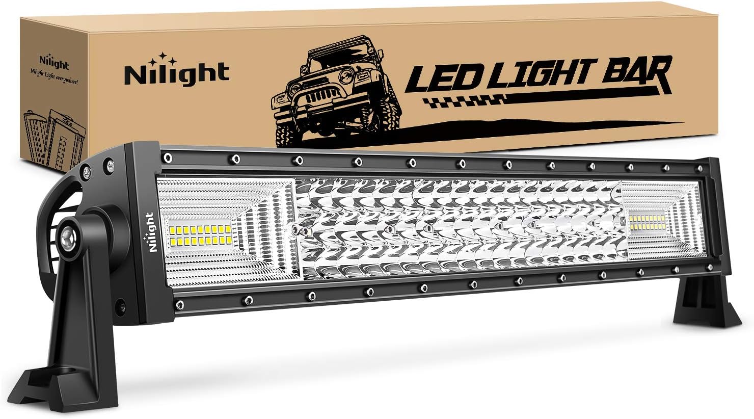 Nilight - 18016C-A LED Light Bar 22Inch 270W Triple Row 27000LM Flood Spot Combo Beam Led Bar Driving Lights Boat Lights Super Bright Led Off Road Lights for Trucks,2 Years Warranty Pack of 2