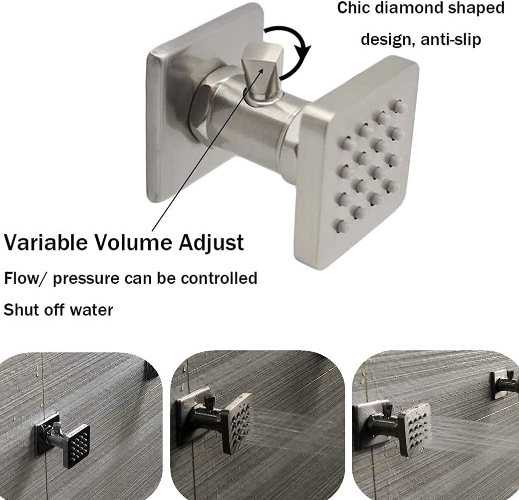 (Upgrade) Backnets New Solid Brass Round Shower Body Spray Massage Nozzle Wall Jets, Flow Can Be Controlled, Showerhead Can Swivel (6PCS, Brushed Nickel)