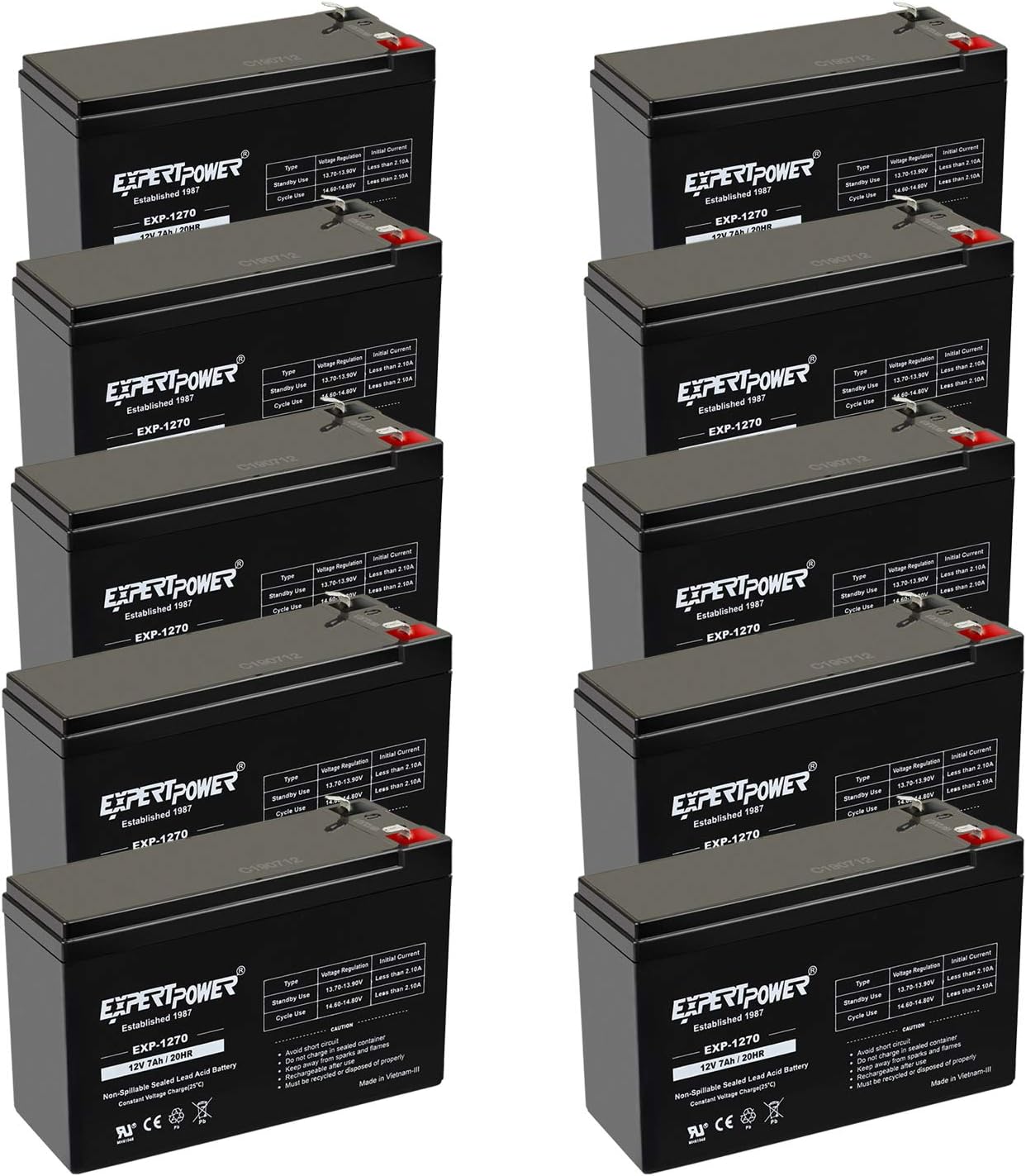 10 Pack ExpertPower 12V 7Ah AGM Rechargeable Battery