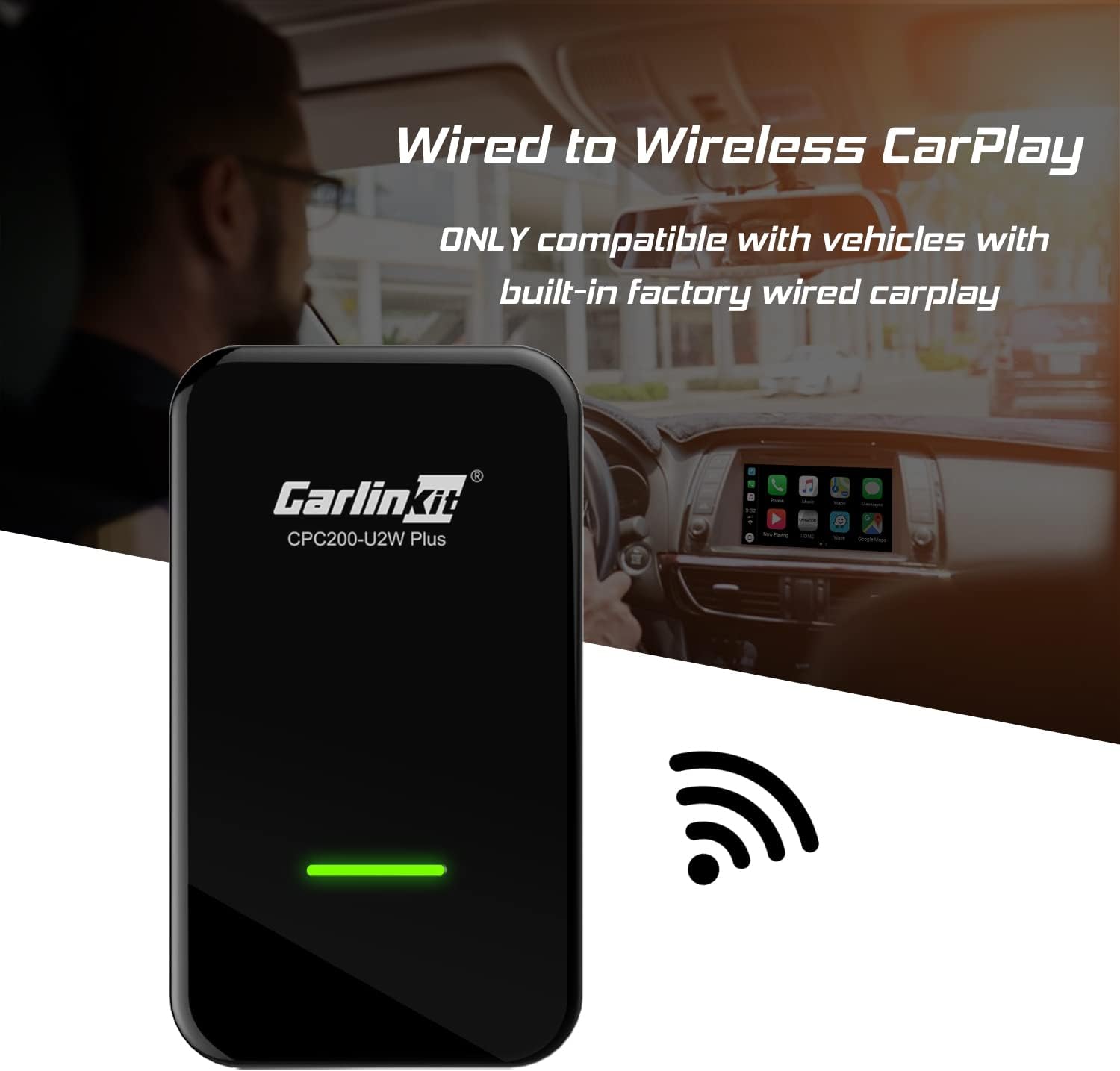 Carlinkit 2.0 Wireless CarPlay Adapter USB for Factory Wired CarPlay Cars, Wireless CarPlay Dongle Convert Wired to Wireless CarPlay Black